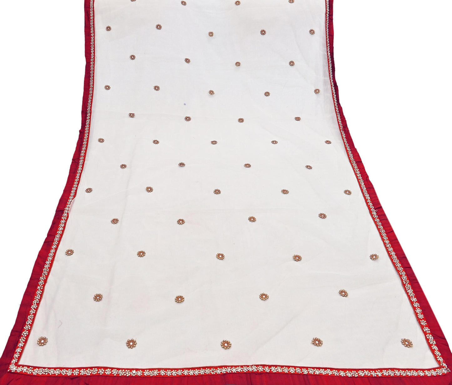 Indian Vintage Heavy white Dupatta Net Mesh Long Stole Hand Embroidered Scarves Golden Zardozi Zari Sequins Hijab Veil wrap Boho