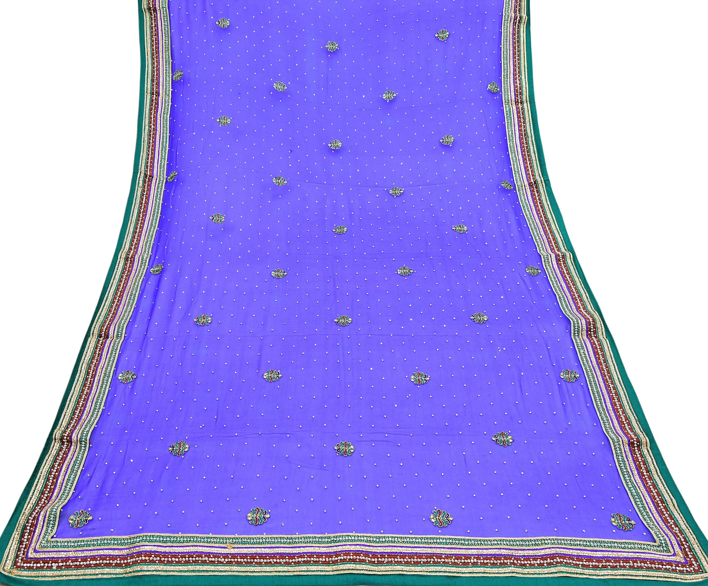 Indian Vintage Heavy Royal Blue Dupatta Pure Georgette Silk Long Stole Hand Embroidered Scarf Zari