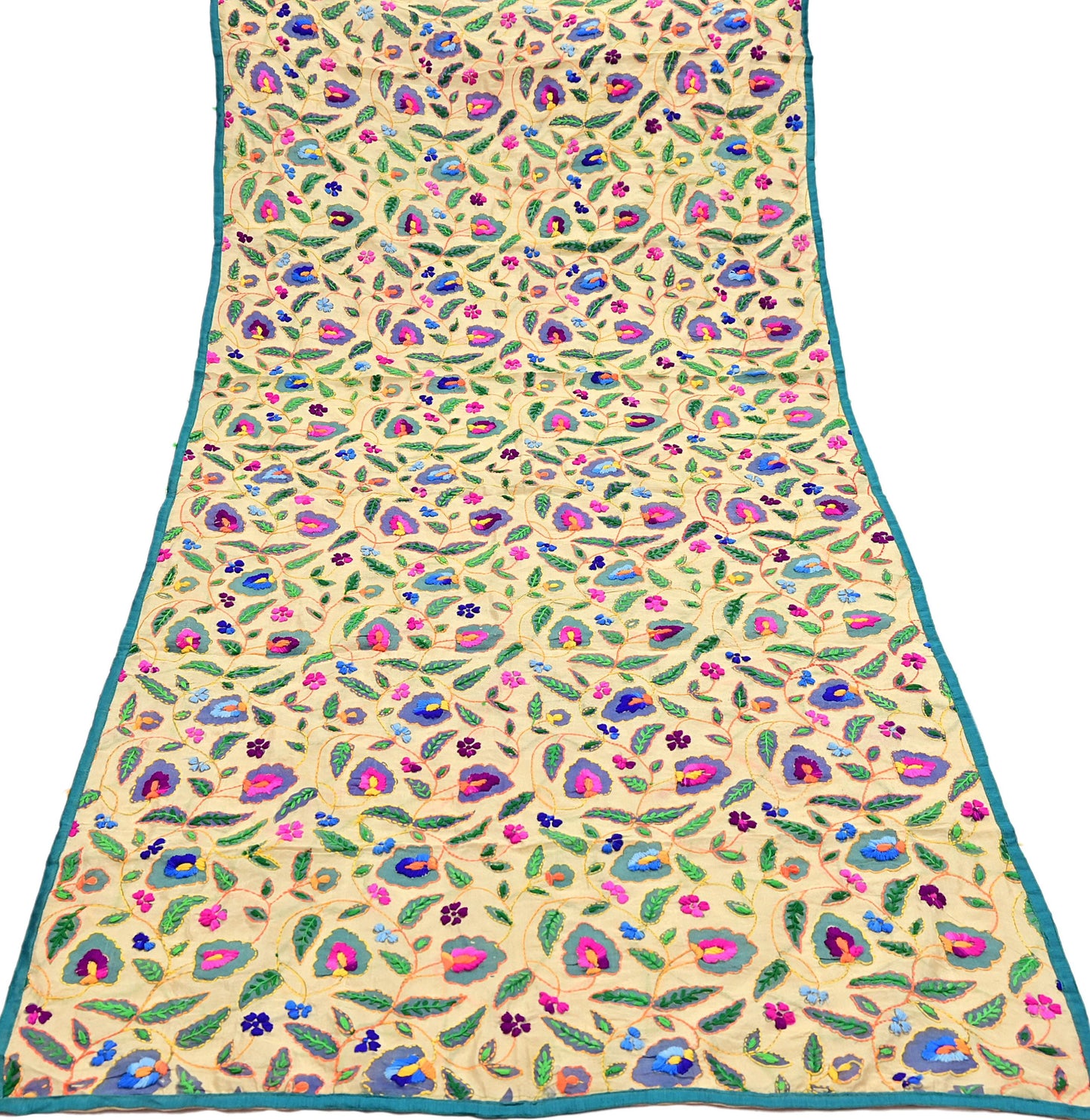 Indian Vintage Dupatta Beige Long Stole Chanderi Hand Embroidered Phulkari Stole Scarves Party wear Veil Hijab Wrap Scarf