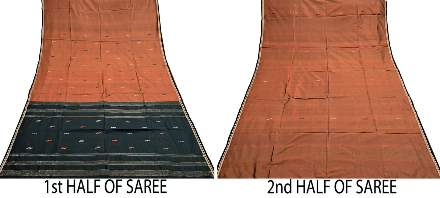 Indian Vintage Sari Mysore Silk Hand Woven Saree with Zari Border 5 Yards Soft Craft Fabric Upcycle, Quilting, Dressmaking