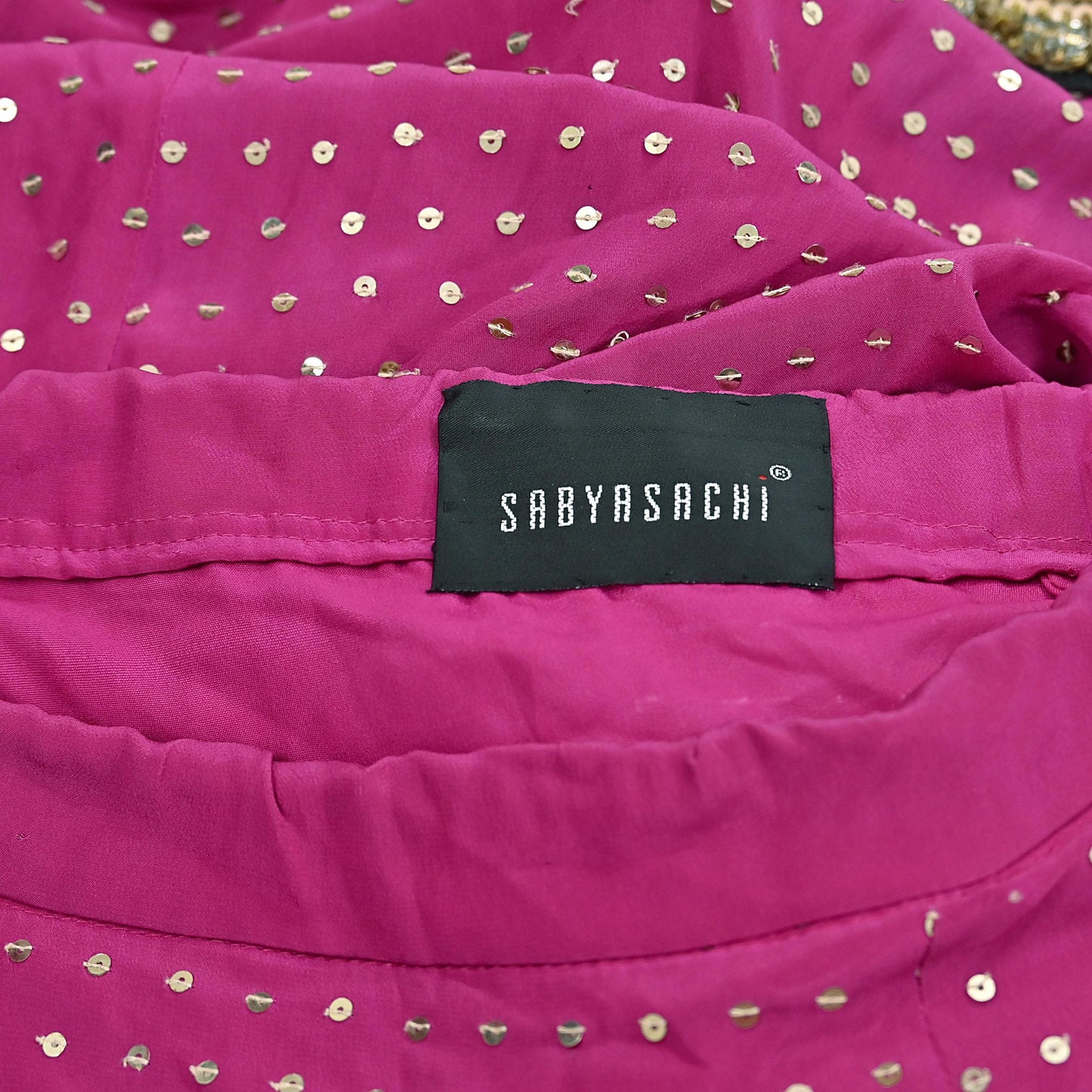 Indian Vintage Heavy Rani PInk Pure Crepe Silk Hand Embroidered Lehenga/Skirt By Designer Sabyasachi Bridal Wear Dabka/ Zardozi