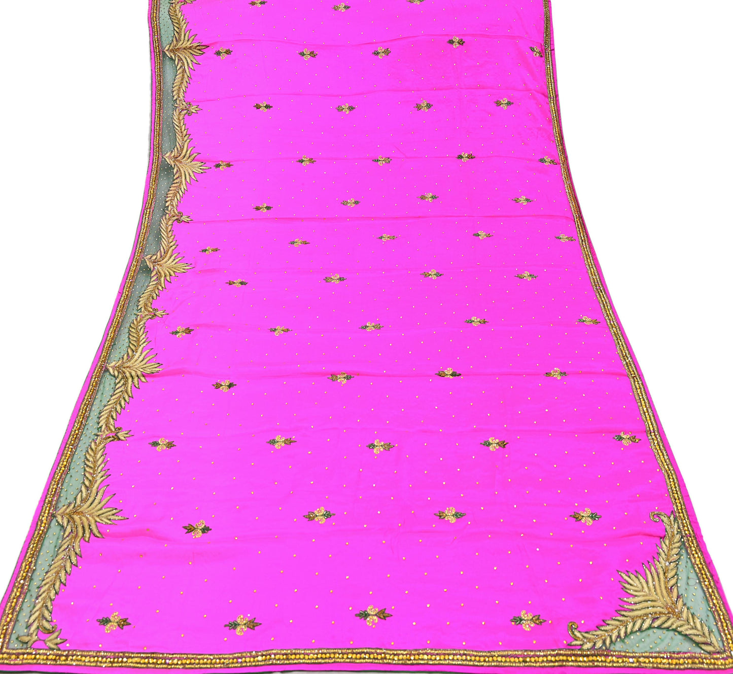 Indian Vintage Heavy Pink Dupatta Pure silk Long Stole Hand Embroidered Hijab Scarves Veil Wrap Zardozi Dabka