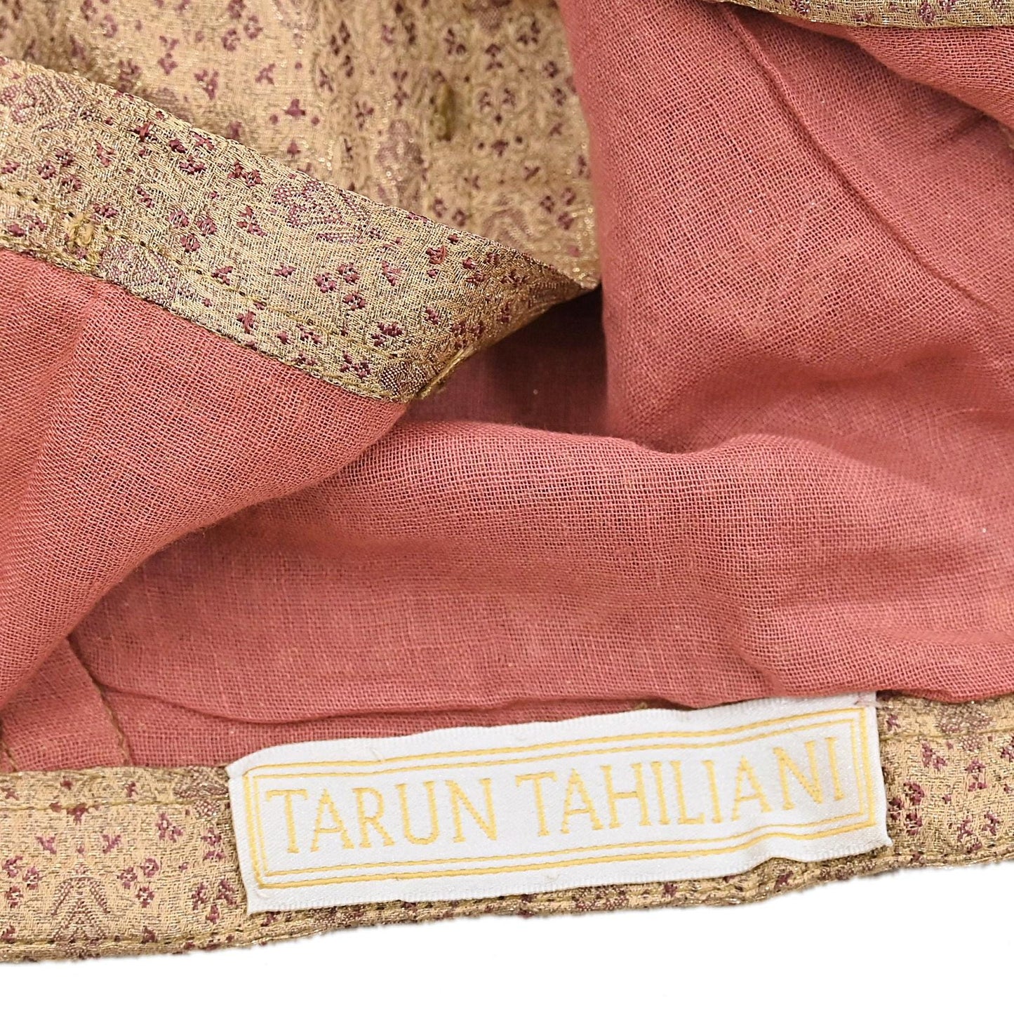 Indian Pre-owned Beige Satin Silk Hand Embroidered By Designer Tarun Tahiliani Blouse/Top/Crop M Size Party wear Bollywood