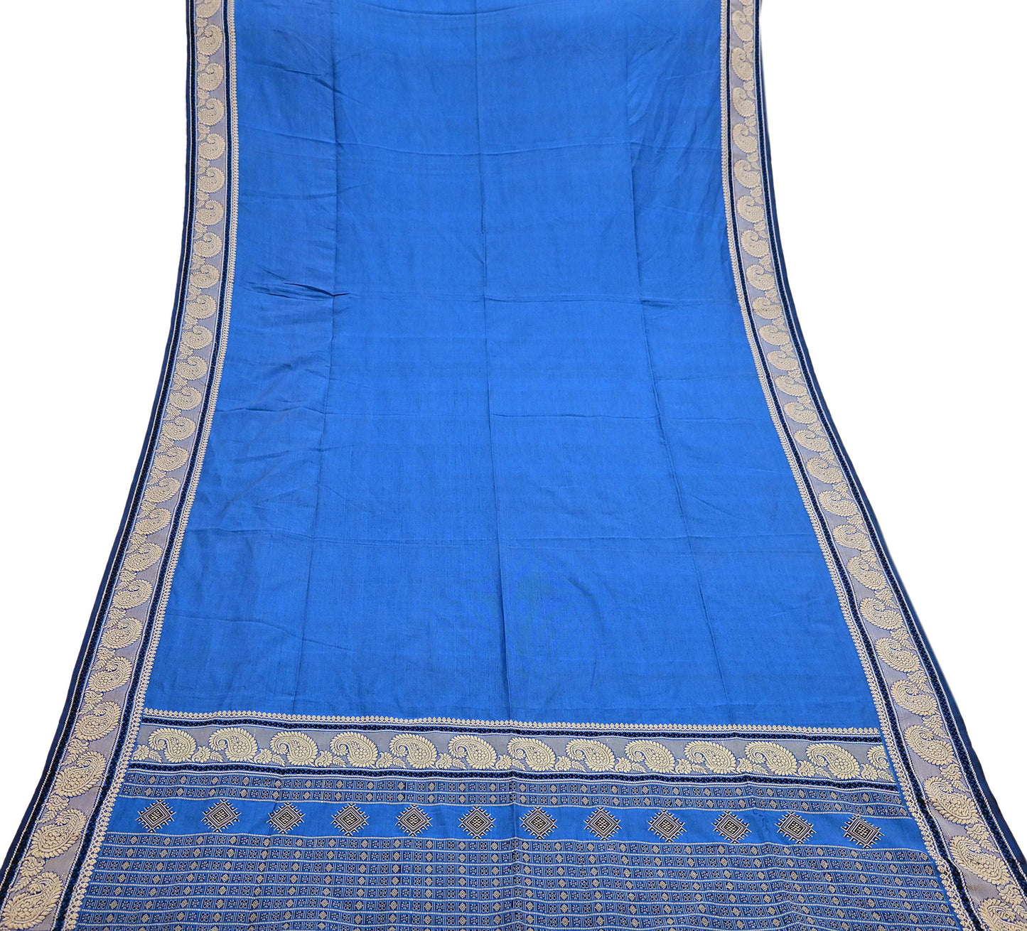 Indian Vintage Blue Dupatta Long Stole Artificial Silk Woven Brocade Scarves Veil Scarf Wrap Hippie Boho Soft Floral