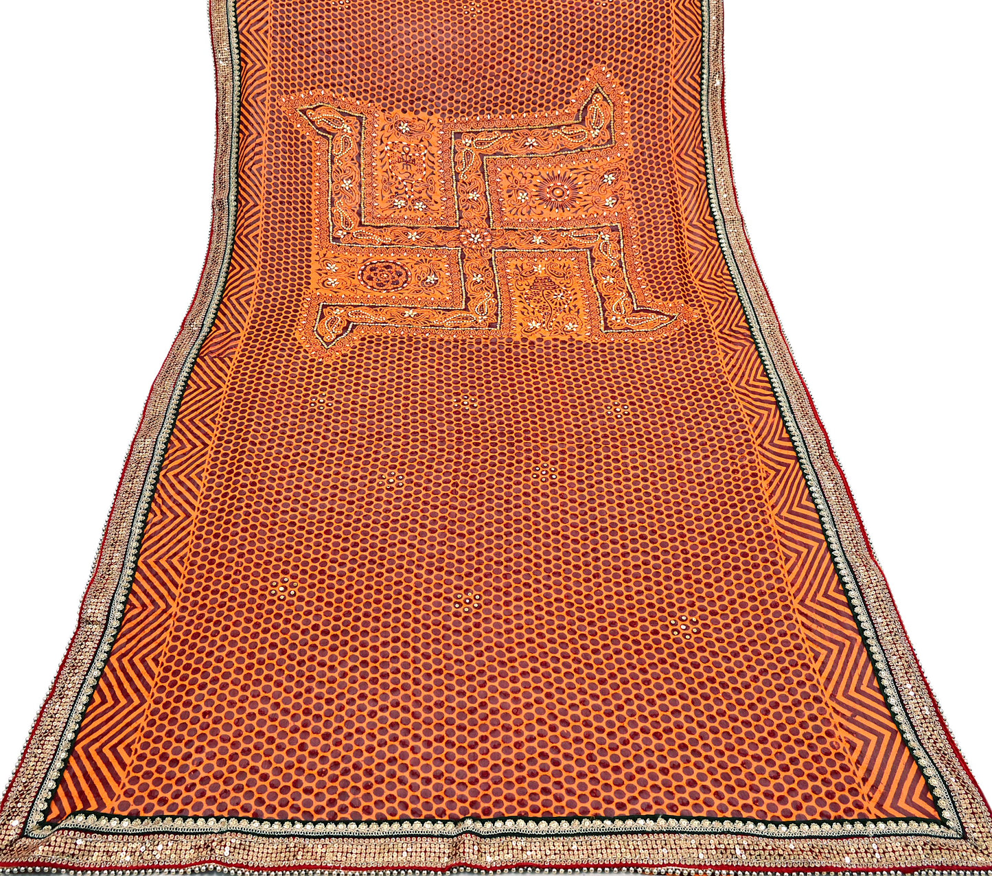 Indian Vintage Heavy Beige Dupatta Georgette Long Stole Embroidered Uttarakhand Pichora Bridal Odni Jhalar Scarves Stole Veil Wrap Sequins