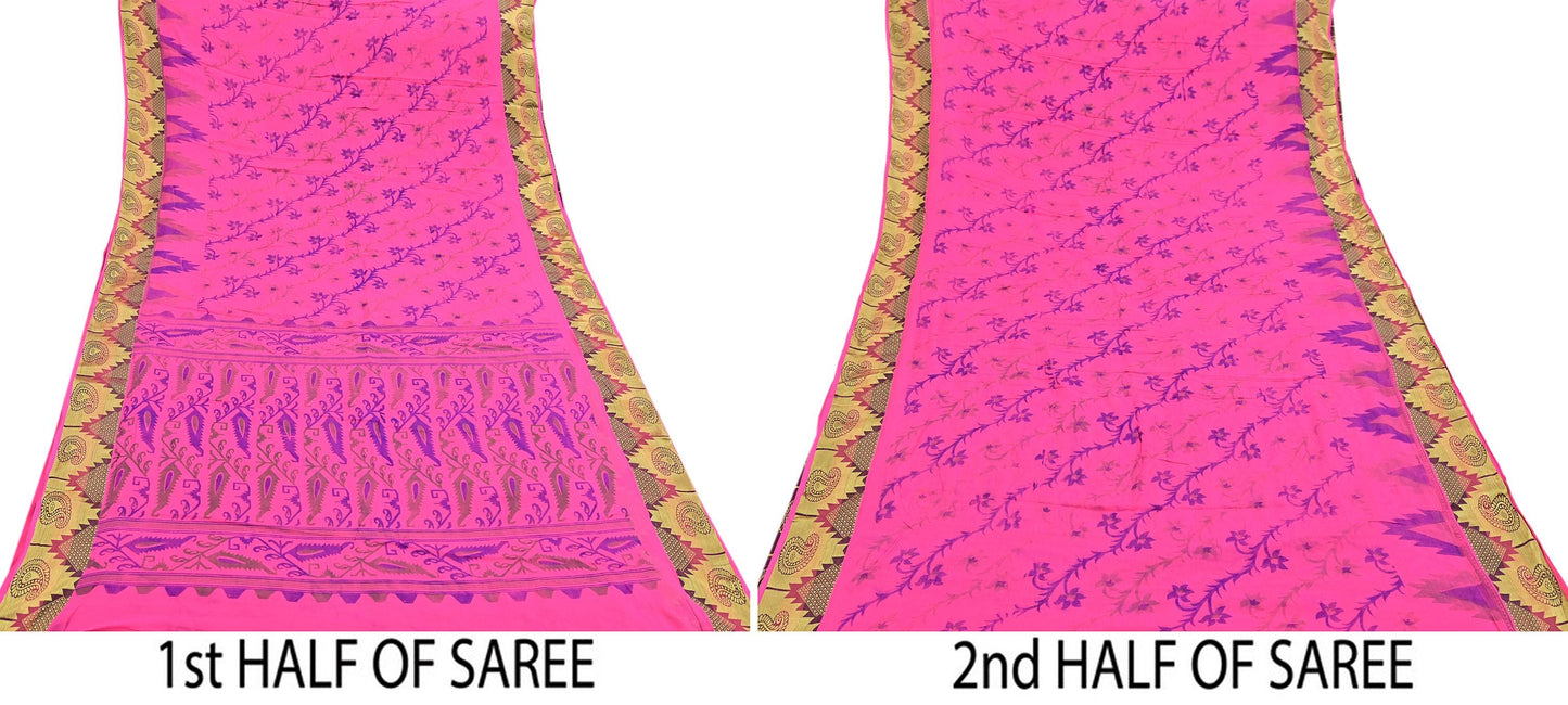 Indian Vintage Sari Pink Printed Pure Cotton Sarees Craft Fabric 5Yd Soft Sewing Sarong Wrap Boho Floral Quilting Dress making