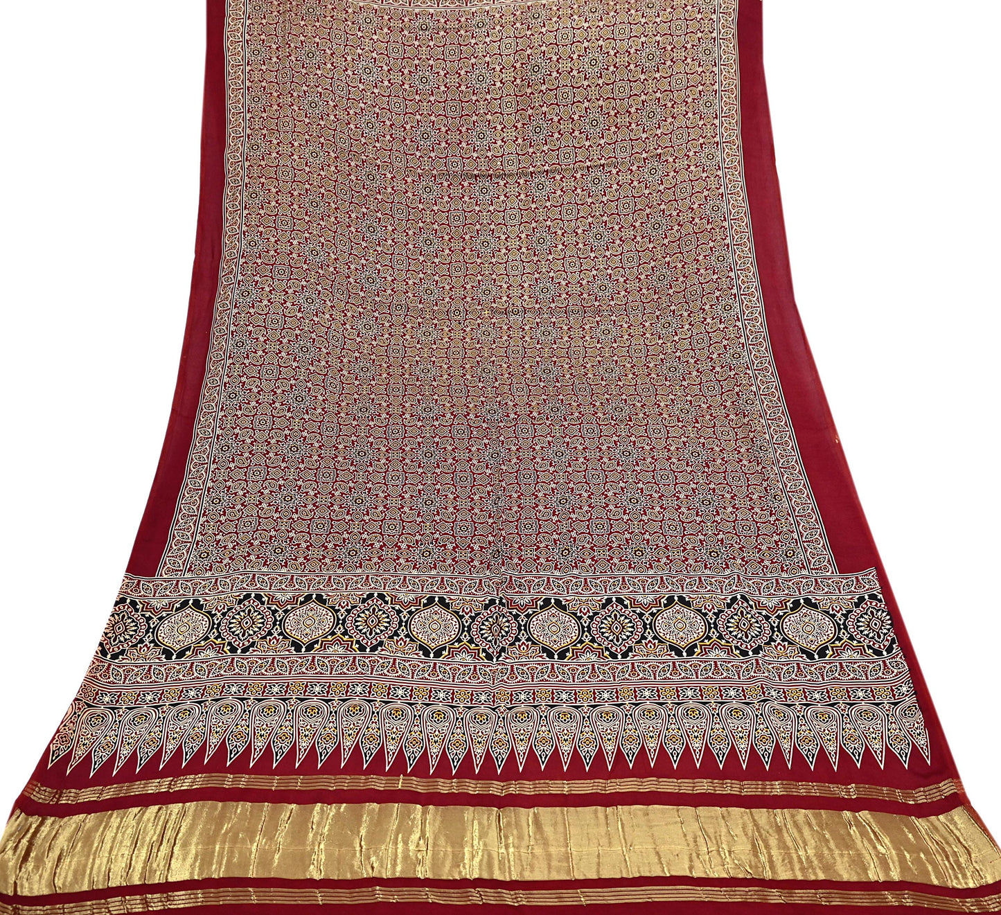 Indian Vintage Maroon Dupatta Long Stole Ajrakh Print Pure Satin silk Scarves Scarf Veil Wrap Boho Soft Paisley