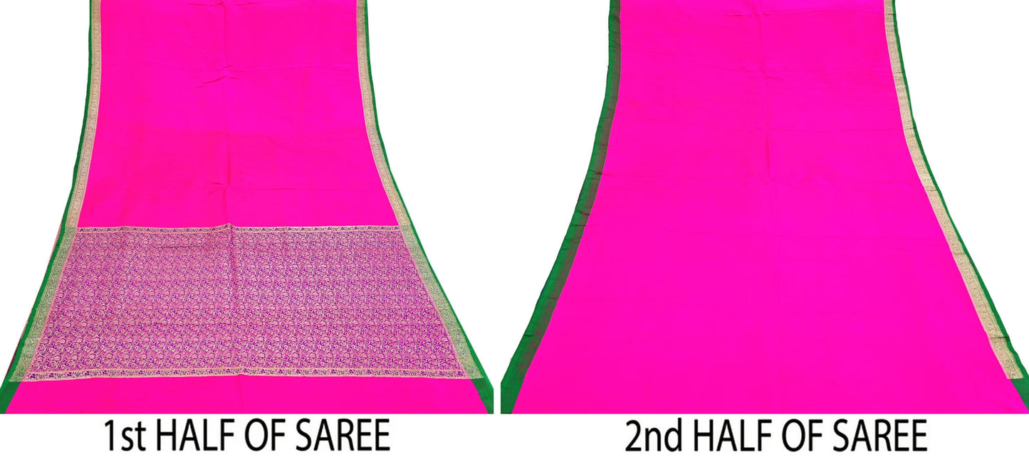 Indian Vintage Sari Magenta Heavy Pure Satin Silk Woven Banarasi Brocade Saree Zari 5Yd Ethnic Dress making Crafting Bollywood