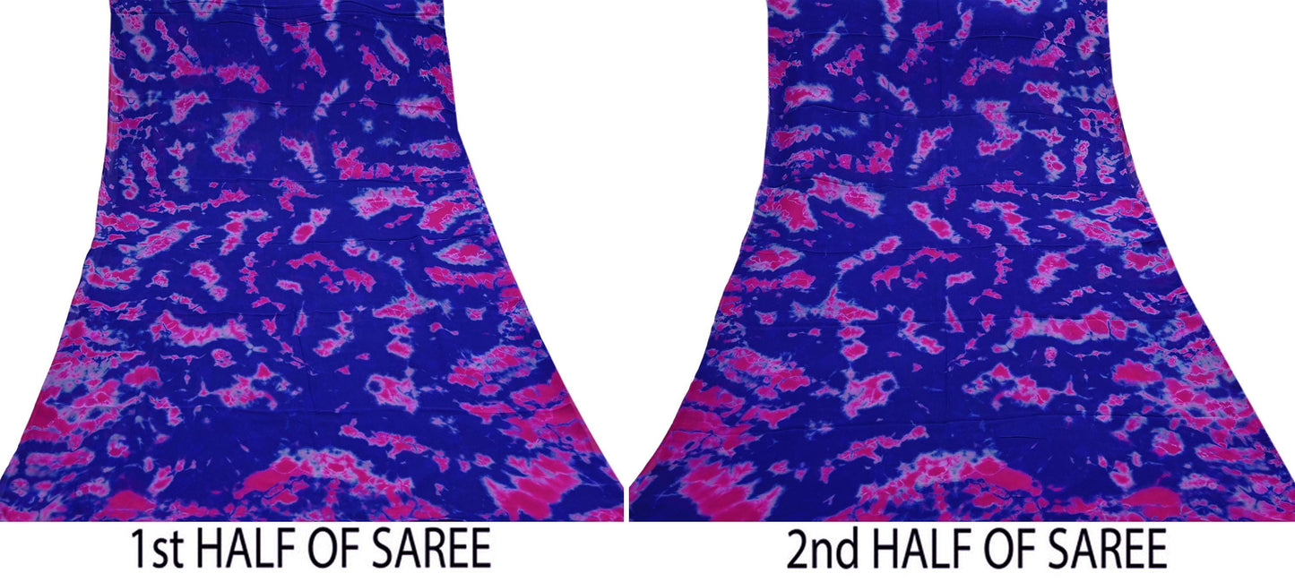 Indian Vintage Pink & Blue Saree Pure Georgette Silk Leheria Tie-dye Printed Sari Craft Fabric Sewing 5Yard Soft Light Sari Dress Making
