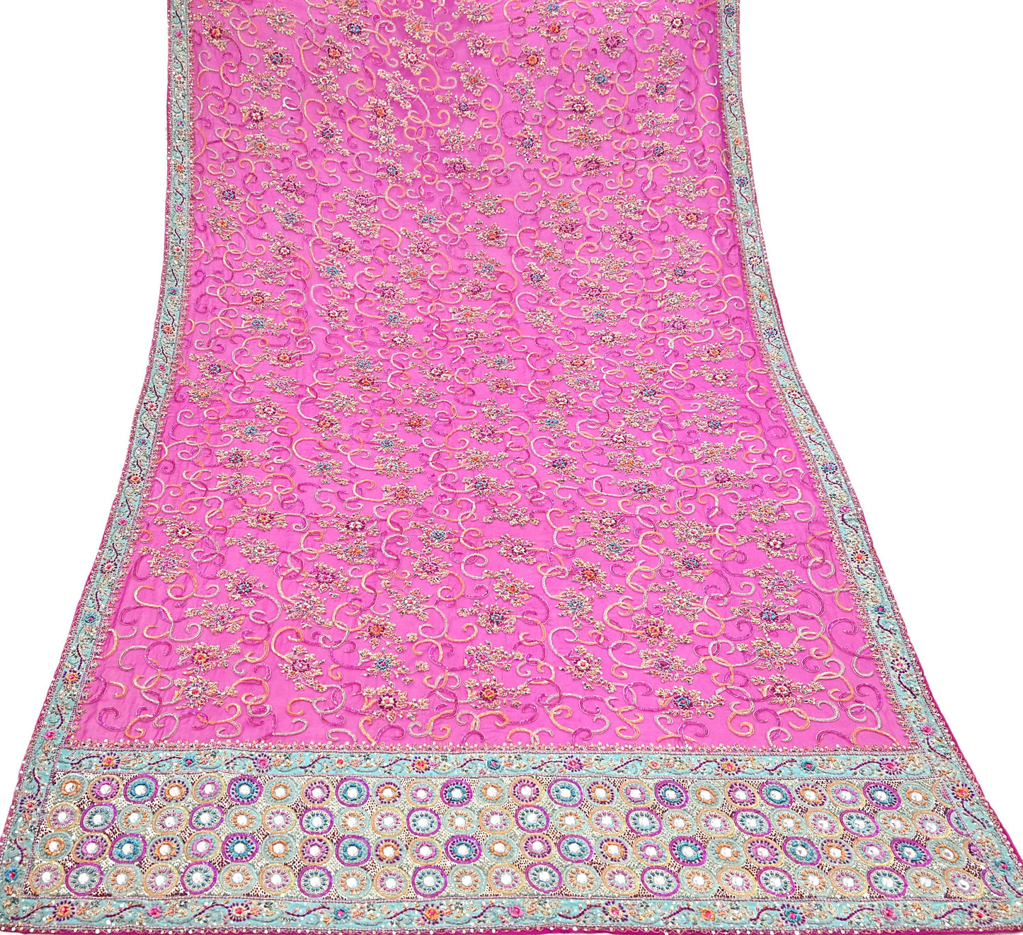 Indian Vintage Heavy Bridal Rani Pink Dupatta Pure Georgette Silk Long Stole Hand Embroidered Scarf Zardozi/Dabka Wedding red Hijab veil