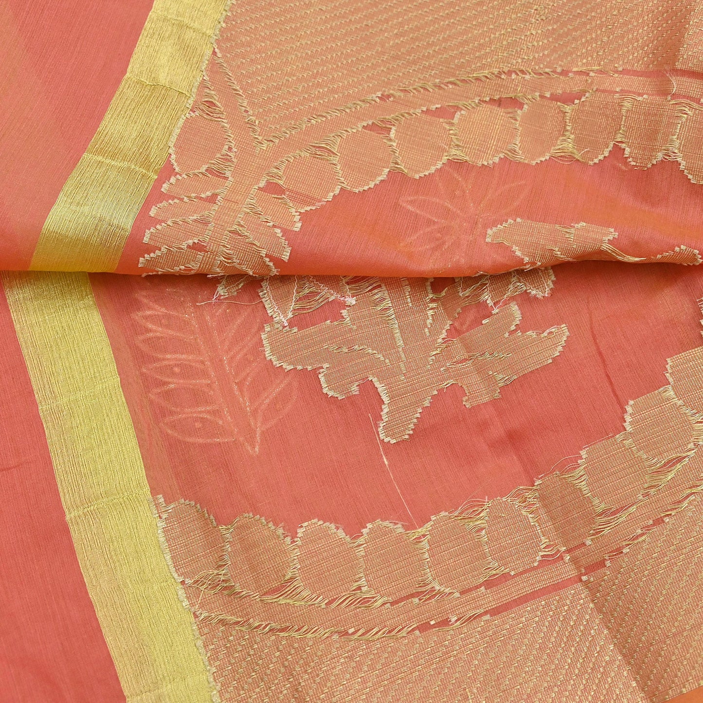 Indian Vintage Dupatta Peach Organza Long Stole Hand Embroidered Scarves Veil Zari Sequins