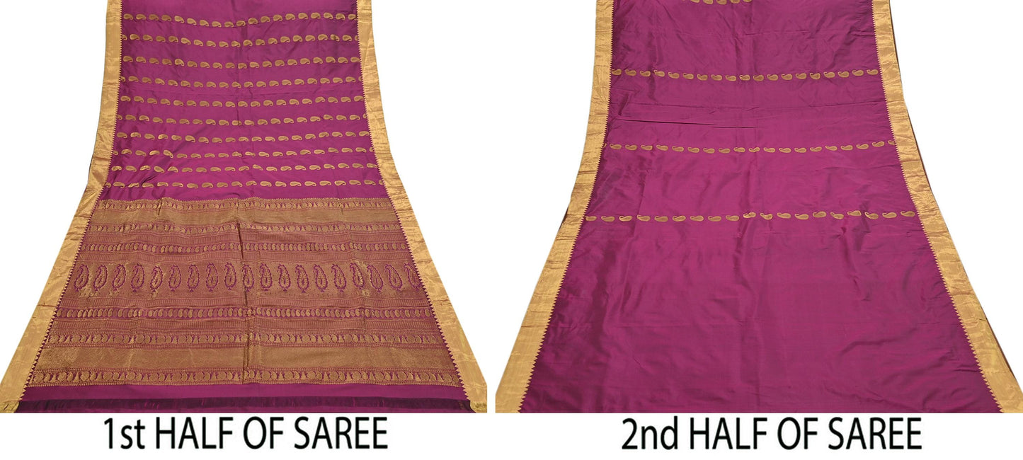 Vintage Heavy Sari Purple Hand Woven Kanjivaram Artificial Silk Sarees Zari 5Yd Floral Craft Fabric Dress making Crafting Quilting
