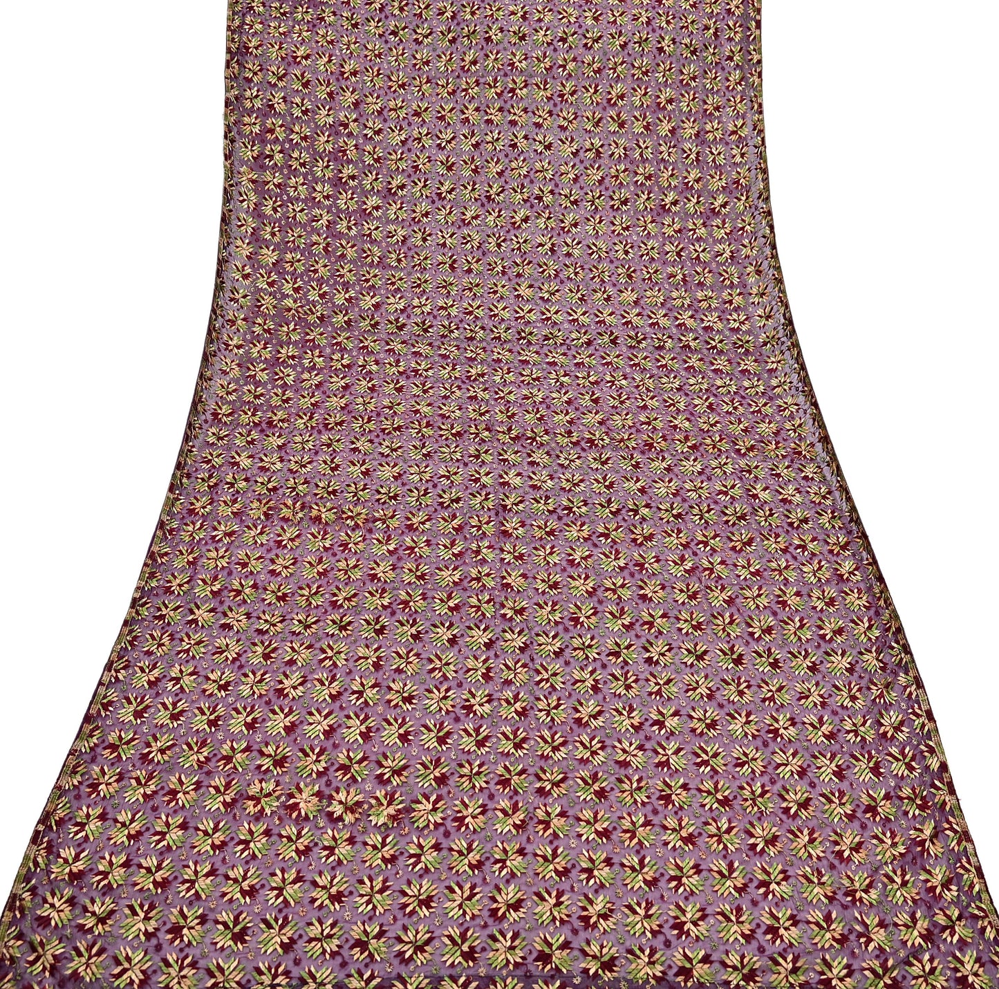 Indian Vintage Purple Dupatta Long Stole Chiffon Hand Embroidered Bagh Phulkari Stole Scarves Golden lace