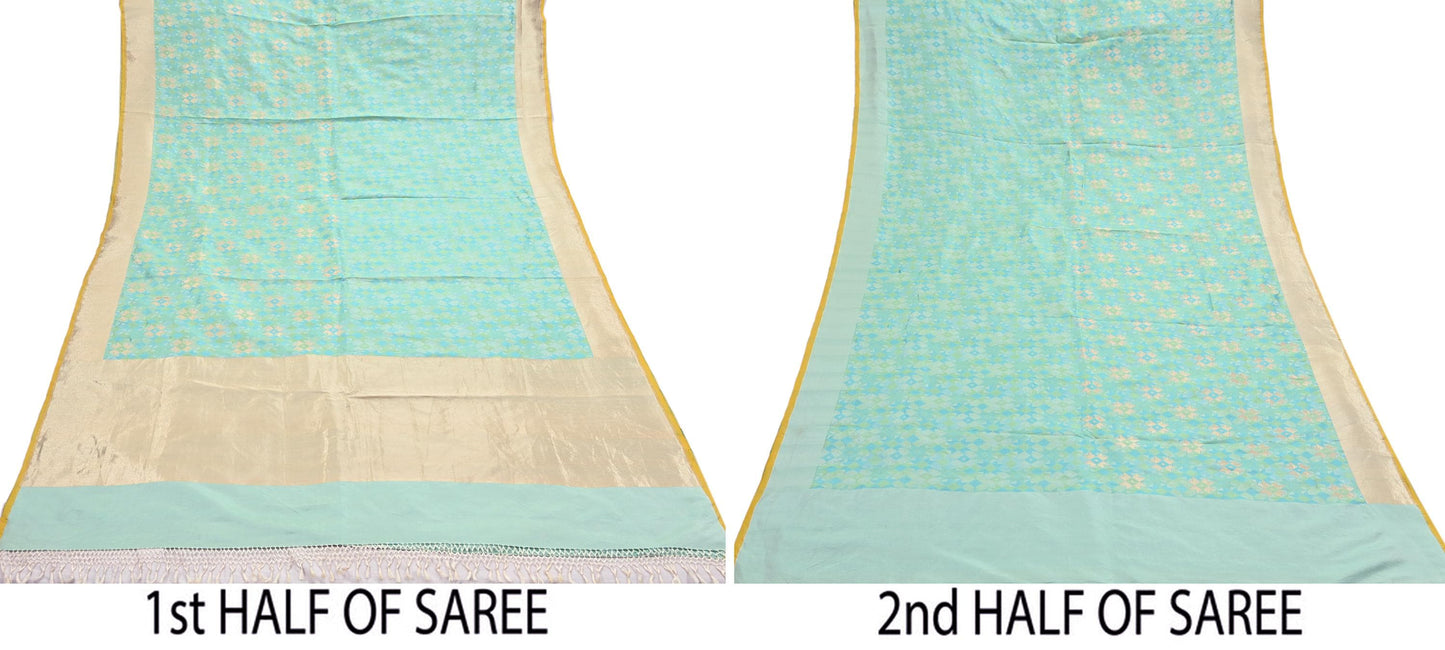 Indian Vintage Heavy Golden & Green Saree 100% Pure Silk Hand Woven Kanjeevaram Sari 5yd Ethnic Zari Premium Wedding Saree Fringes