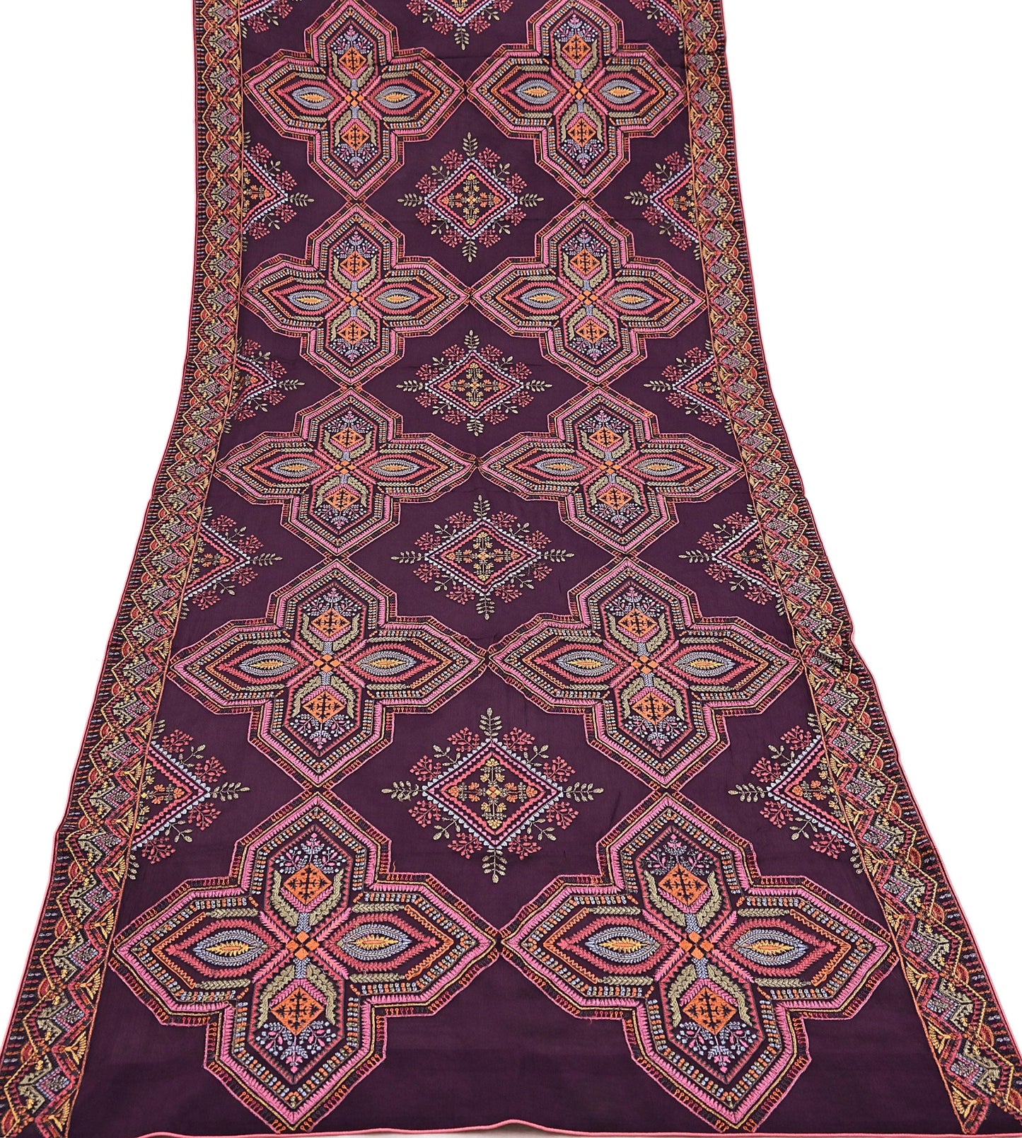 Indian Vintage Dark Maroon Dupatta Long Stole Blend silk Embroidered Scarves Veil Scarf Wrap Hippie Boho Soft Floral