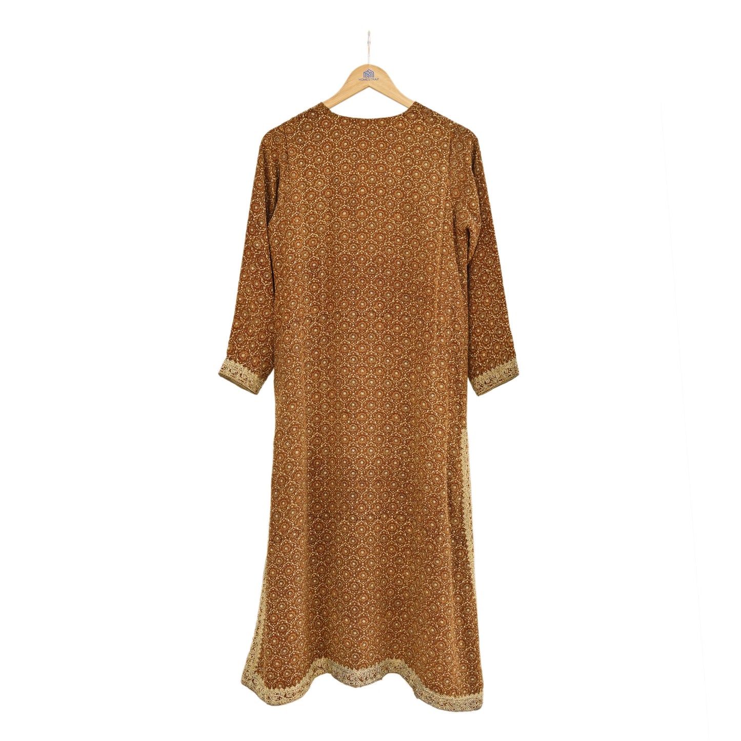 Indian Vintage Ritu Kumar Brown Pure Crepe Silk Long Kurta Hand Embroidered Printed Designer Ethnic Festive Party Wear Tunic
