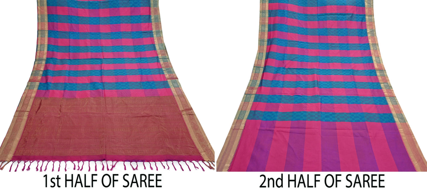 Indian Vintage Heavy Pink & Green Kanjivaram Saree 100% Pure Silk Zari 5Yd Floral Crafting Dress making Crafting Quilting Bollywood Saree