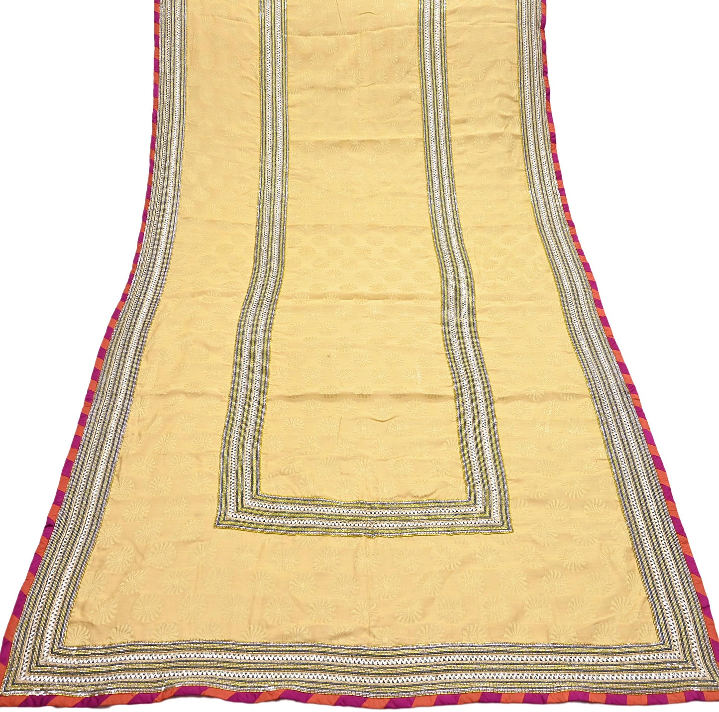 Indian Vintage Yellow Dupatta Pure Silk Long Stole Hand Embroidered Scarves Sequins Veil Wrap Hijab