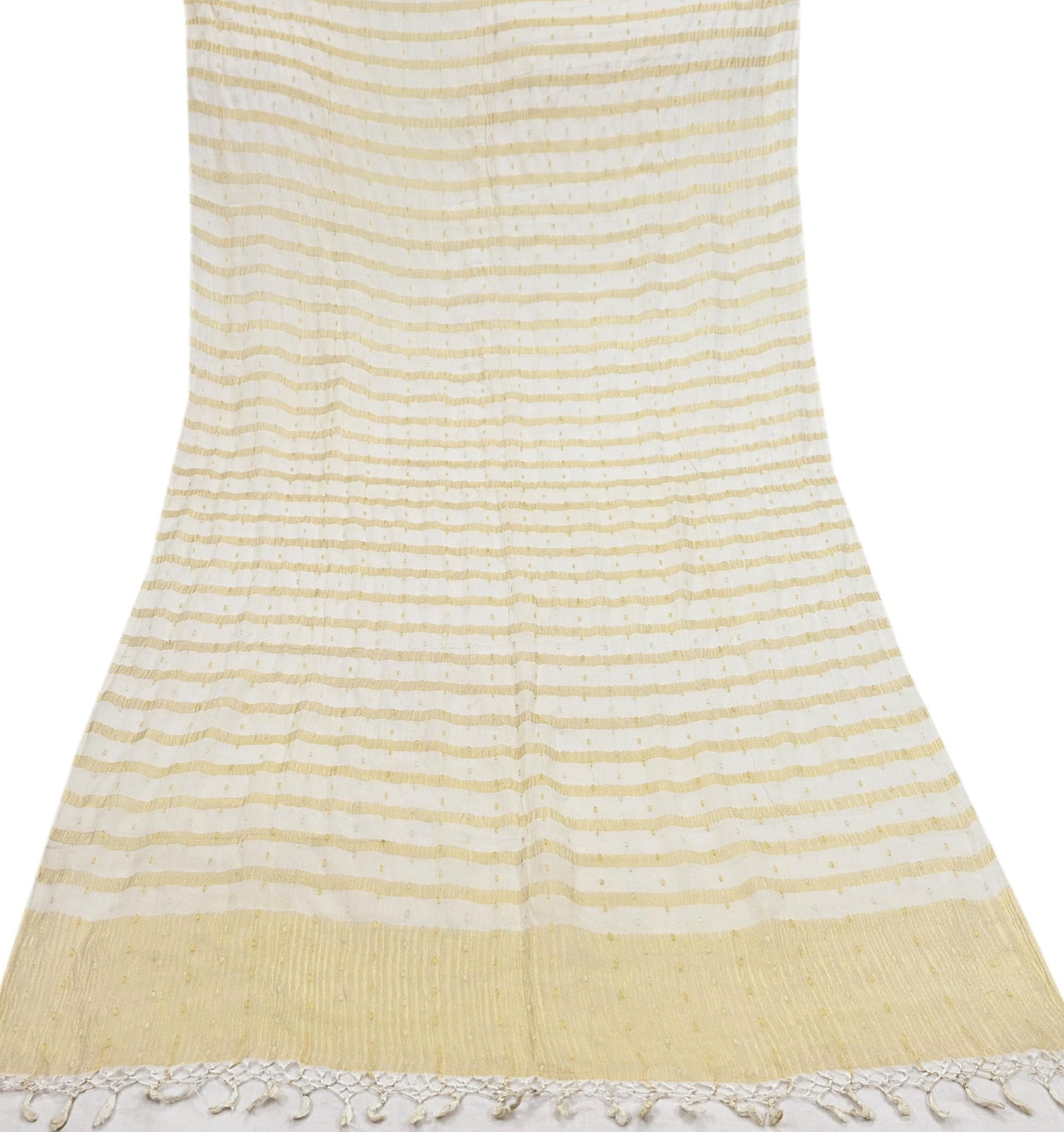 Indian Vintage Dupatta Ivory Pure Organza Silk Long Stole Woven Scarves Veil Zari Soft Stripes Design