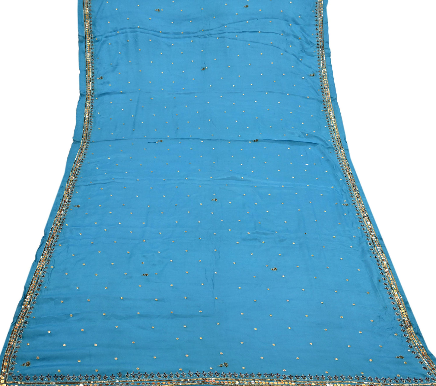 Indian Vintage Blue Dupatta Long Stole Pure Silk Hand Embroidered Scarves Veil Scarf Wrap Hippie Boho
