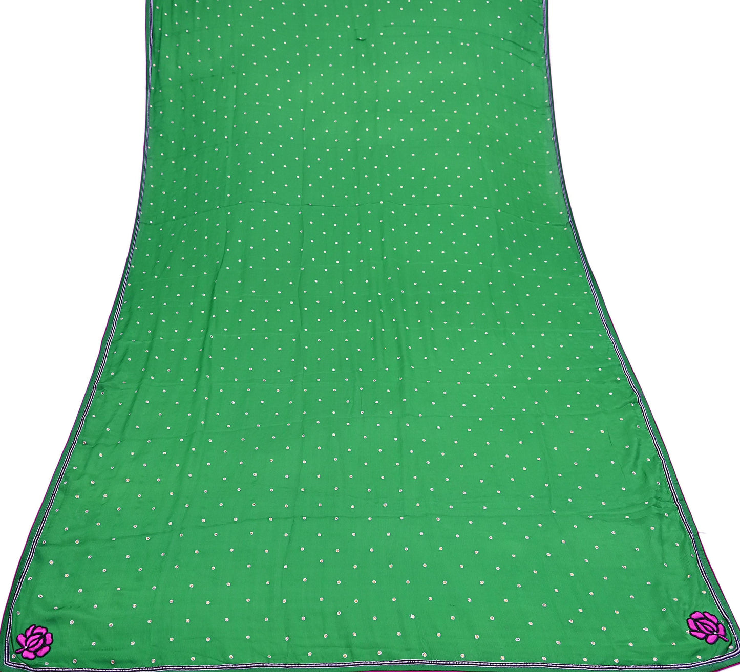 Indian Vintage Green Dupatta Long Stole Pure Silk Hand Embroidered Scarves Veil Scarf Wrap Hippie Boho