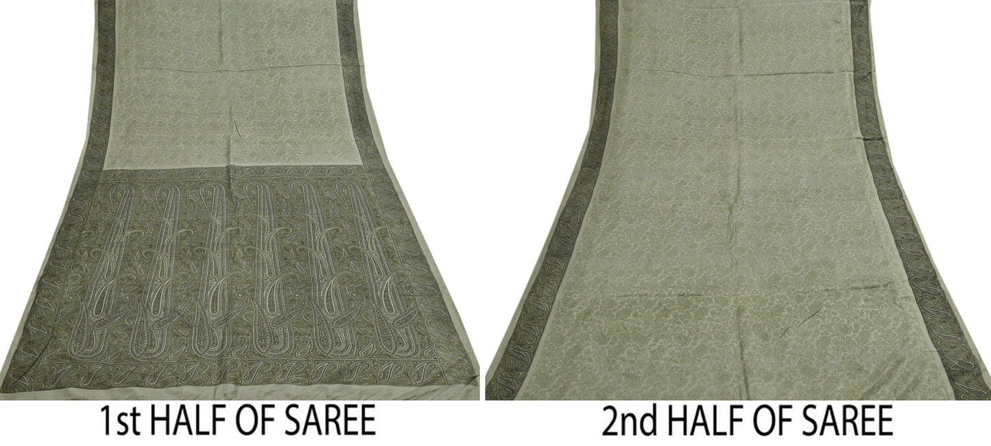 Indian Vintage Sari Green Pure Silk Printed Sarees Craft Fabric 6yd Sewing Dress Making Soft Floral Crafting quilting