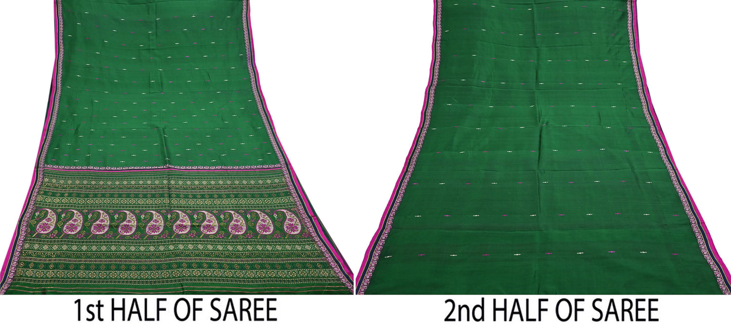 Indian Vintage Sari Green Hand Woven Sarees 100% Pure Silk Zari 5Yd Craft Fabric Sewing Dress making Quilting Crafting