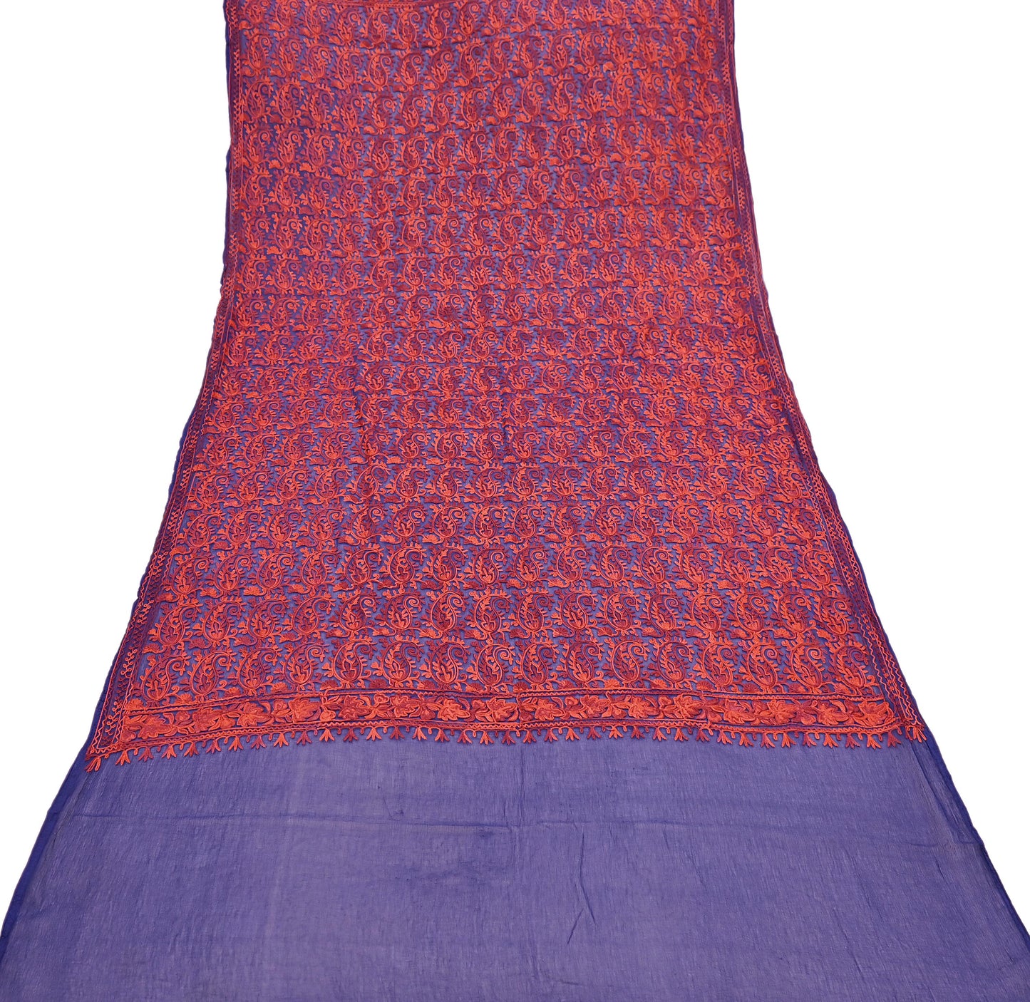 Indian Vintage Dupatta Blue Chiffon Long Stole Hand Embroidered ari work Scarves Stole Veil Wrap