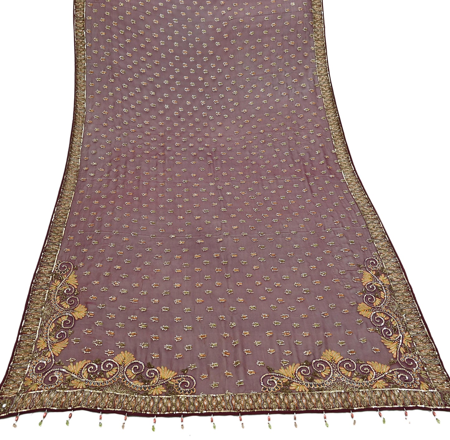 Indian Vintage Maroon Dupatta Pure Georgette silk Long Stole Hand Embroidered Scarves Stole Veil Wrap Sequins Dabka/ Zardozi