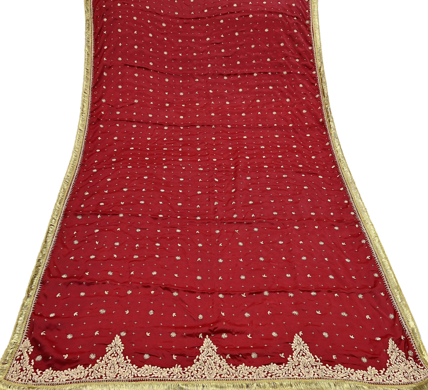 Indian Vintage Heavy Wedding Red Dupatta Pure Satin Silk Long Stole Hand Embroidered Scarves Golden Zardozi Bridal Heavy Dupatta hijab veil