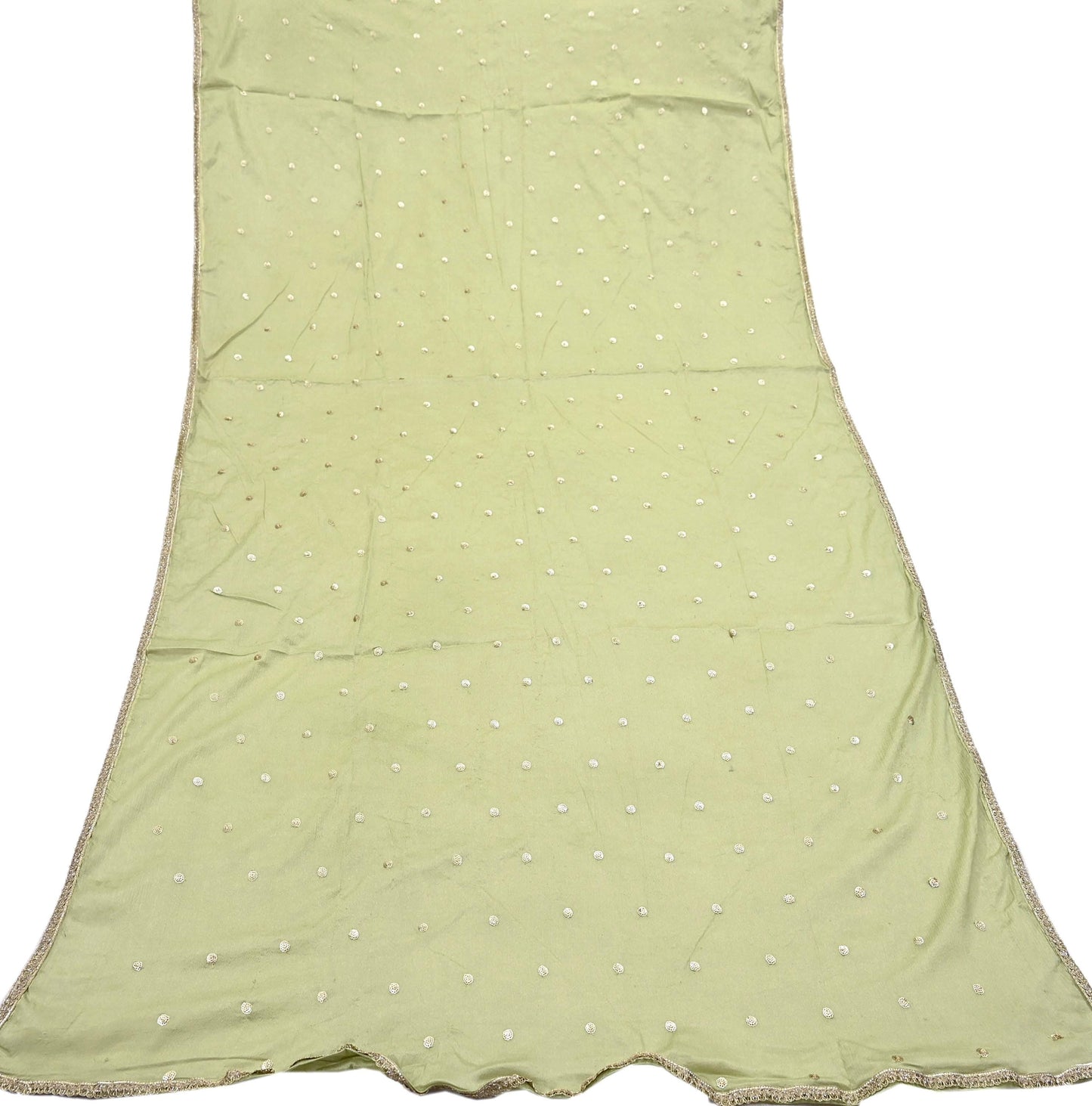 Indian Vintage Dupatta Pista Green Artificial Silk Long Stole hand Embroidered Leheria Scarves Floral Design Stole Veil Wrap