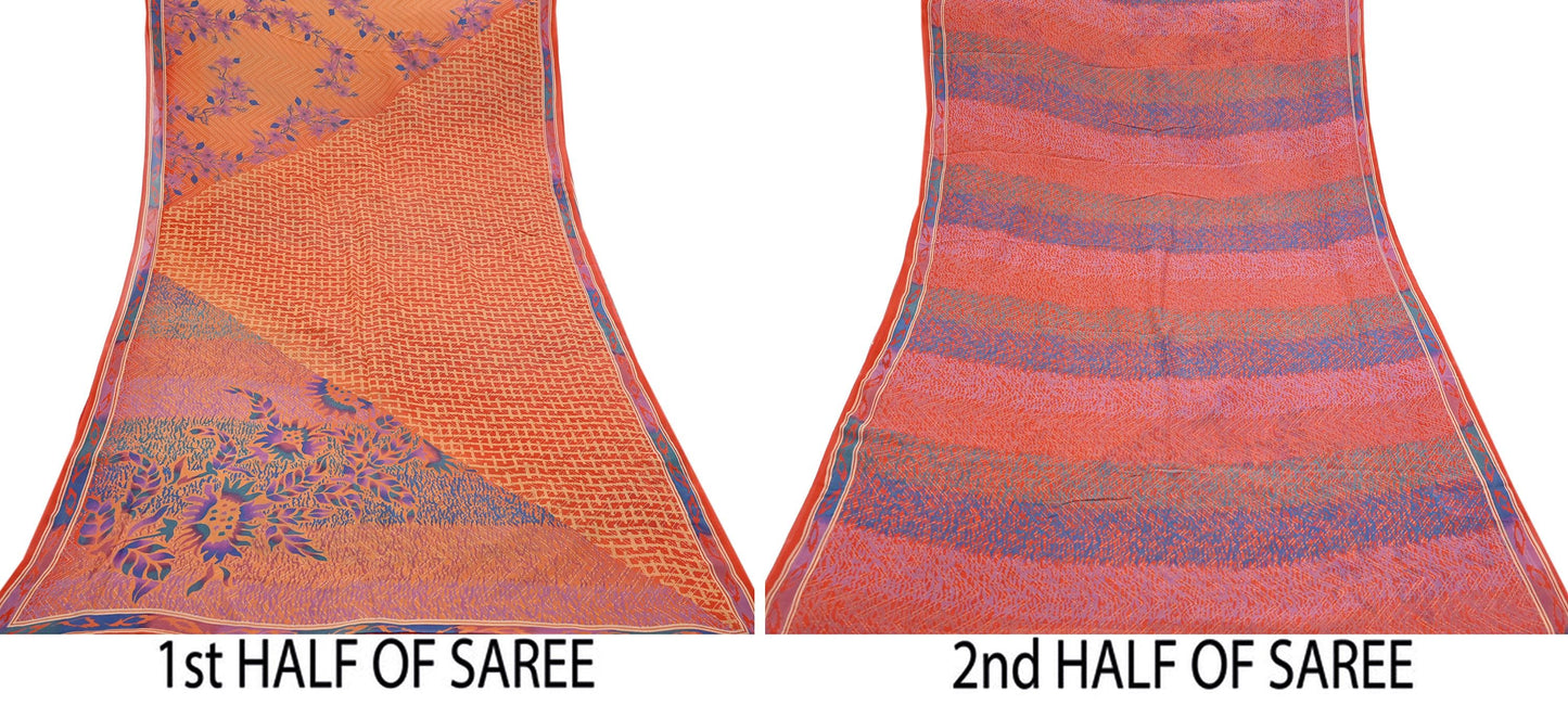 Indian Vintage Sari Multi Pure Georgette Silk Printed Sarees 6Yd Craft Fabric Sewing Quilting Dress making Crafting Dress Designing