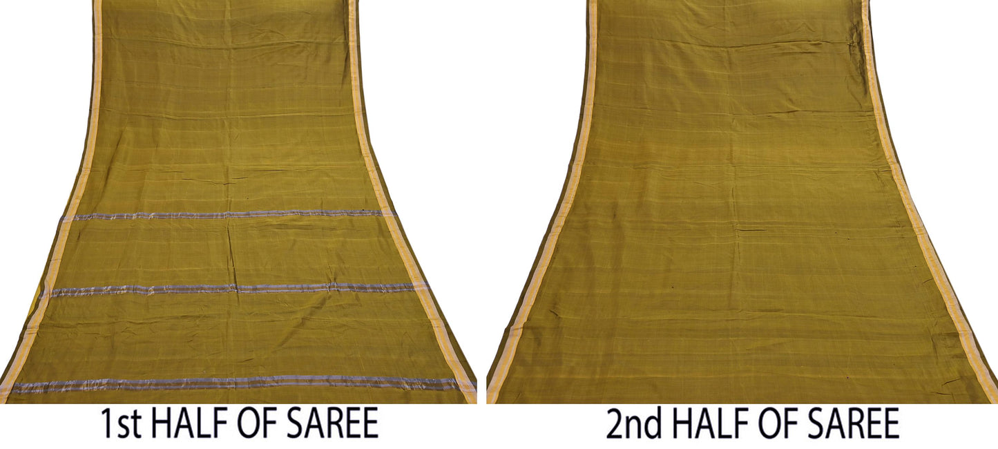 Indian Vintage Sari Green Mysore Silk Woven Sarees Craft Fabric 5Yd Ethnic South silk Dress Making Crafting Upcycle Quilting Zari Border