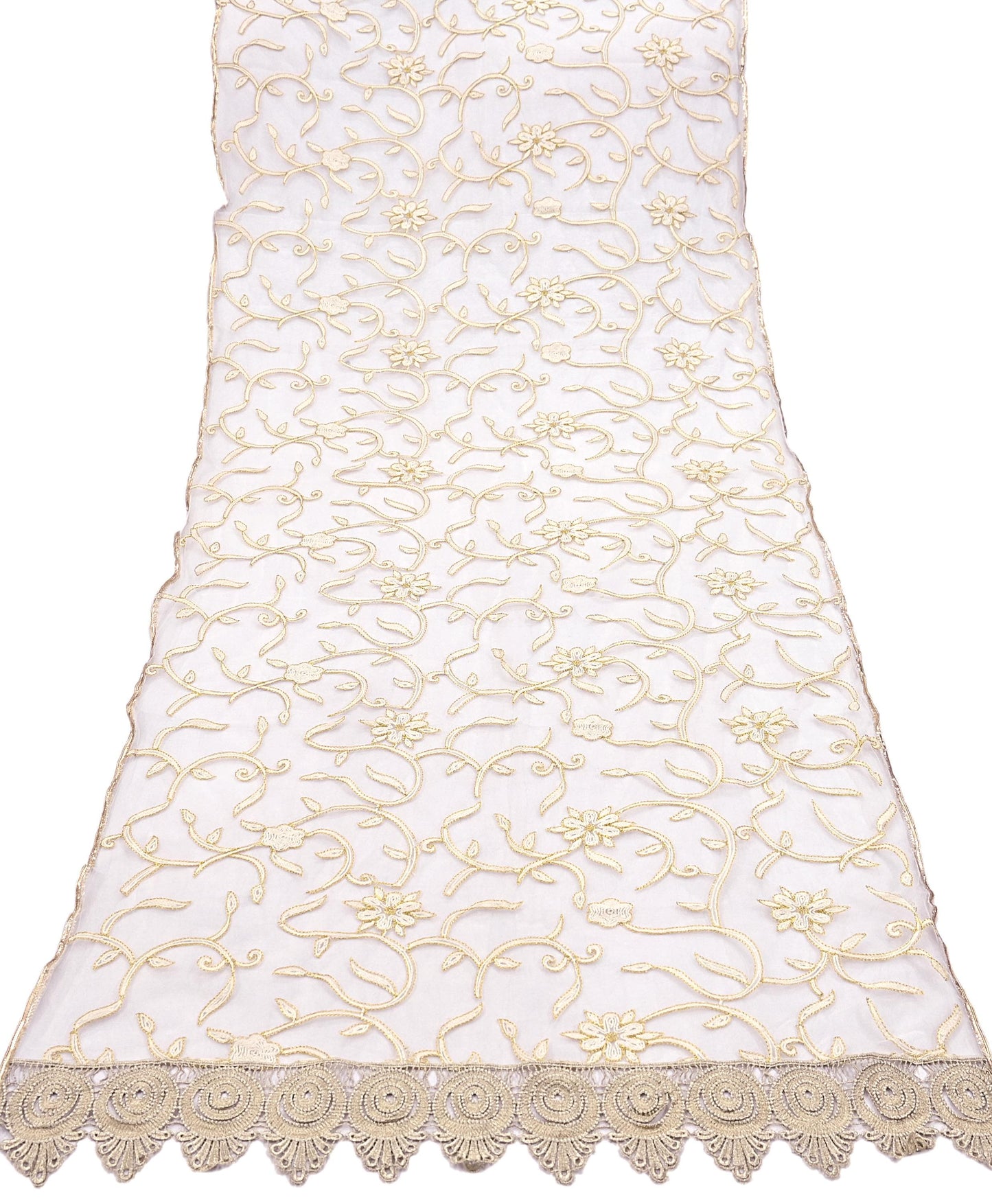 Indian Vintage Heavy Dupatta White Net Mesh Long Stole Hand Embroidered Scarves Wedding/Party Wear