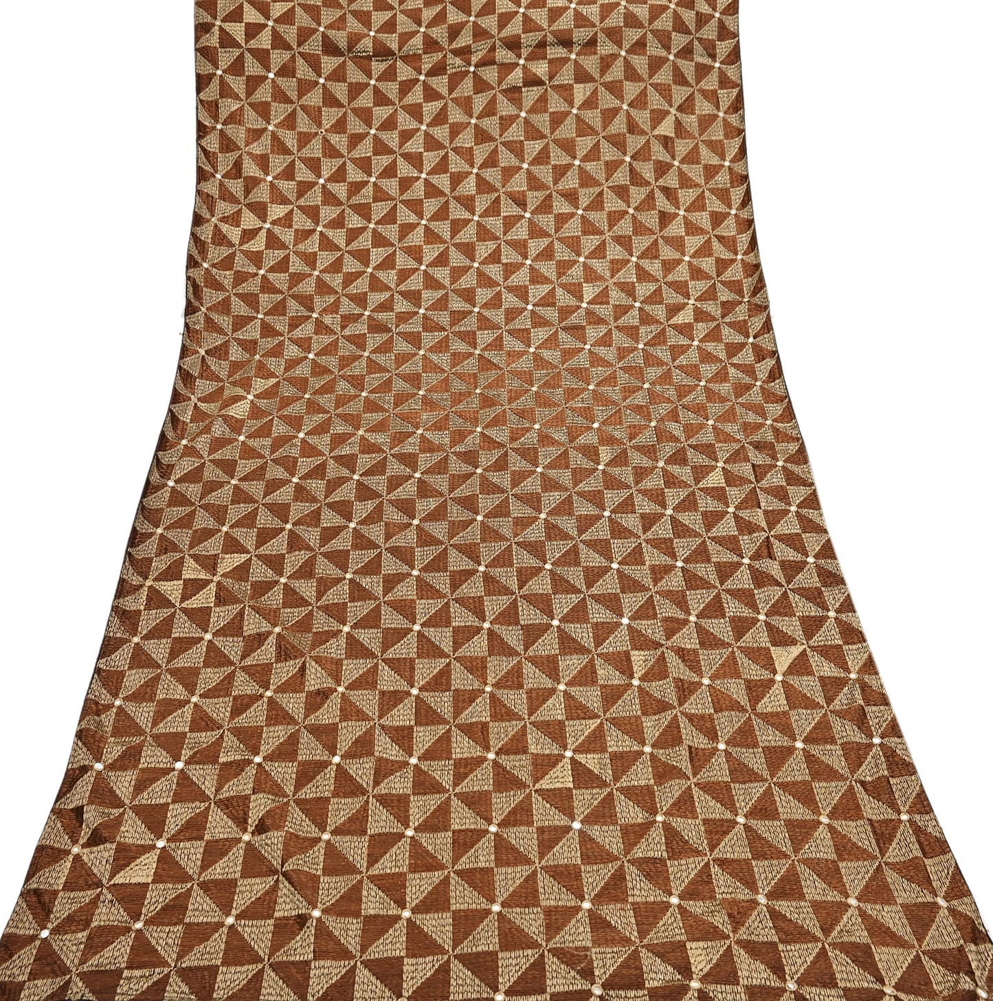 Indian Vintage Brown Heavy Dupatta Long Stole Chanderi Hand Embroidered Bagh Phulkari Stole Scarves Golden lace