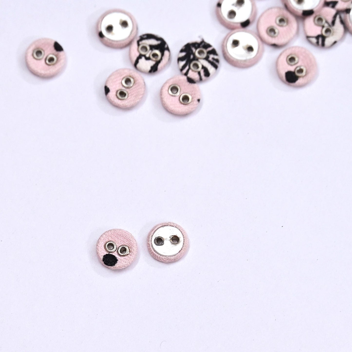 Indian Pink & Black Buttons Set of 24, 10mm Handcrafted Pink Fabric Buttons,for Shirts Jackets Sewing DIY Crafts