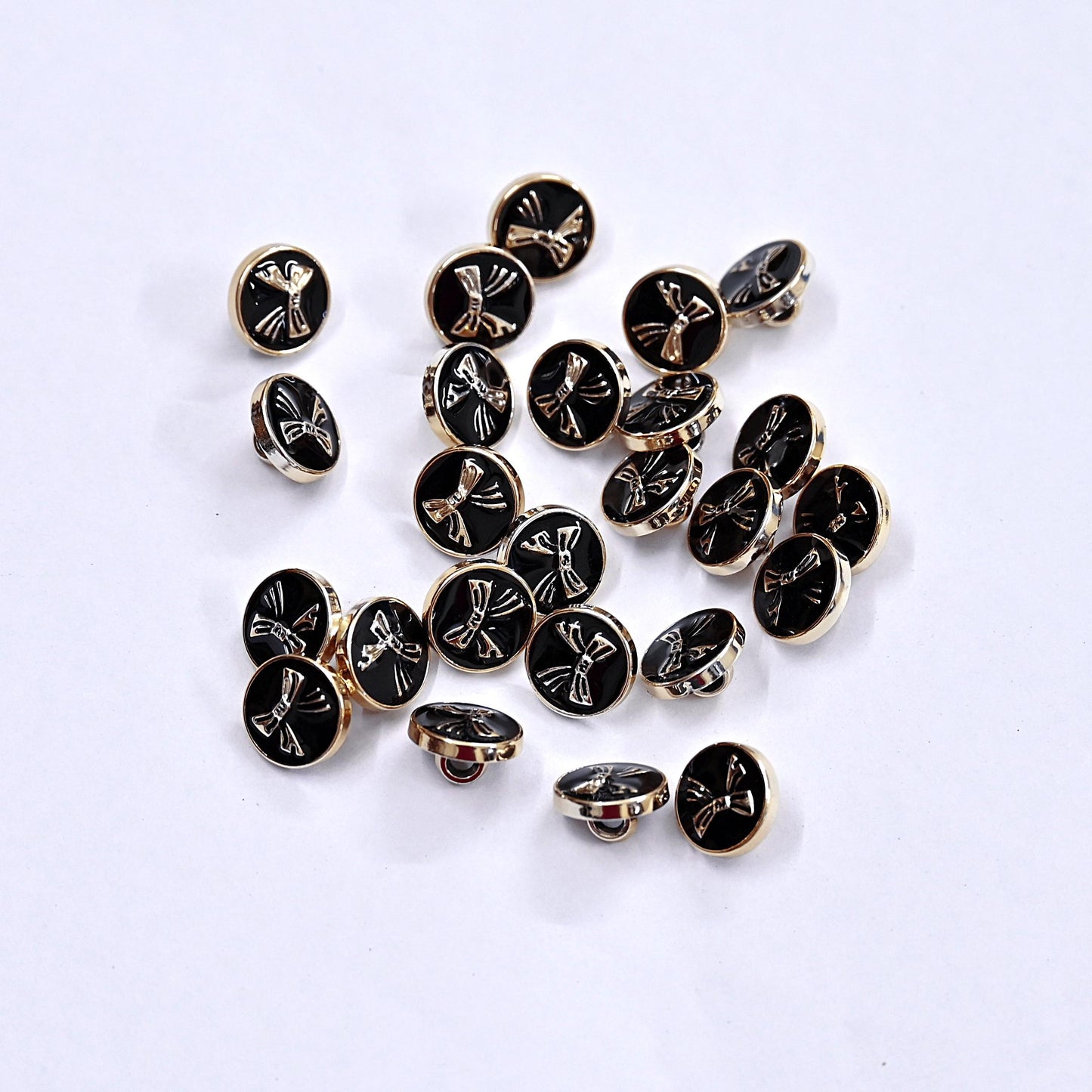 Indian Black & Golden Buttons Set of 24, 10mm Small Single Hole Buttons, Metal Shank Buttons for Shirts Jackets Sewing DIY Crafts