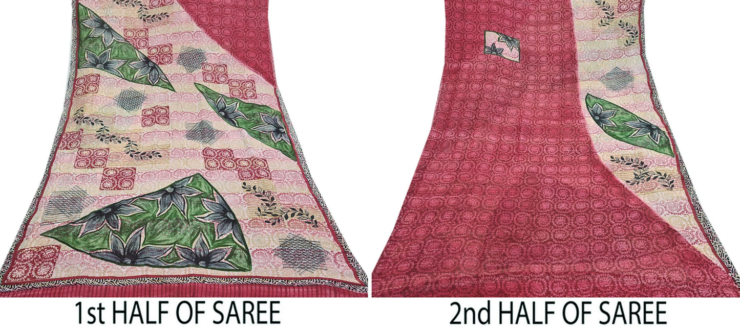 Indian Vintage Sari Multi Pure Georgette Silk Printed Sarees 5Yd Craft Fabric Sewing Quilting Dress making Crafting Dress Designing