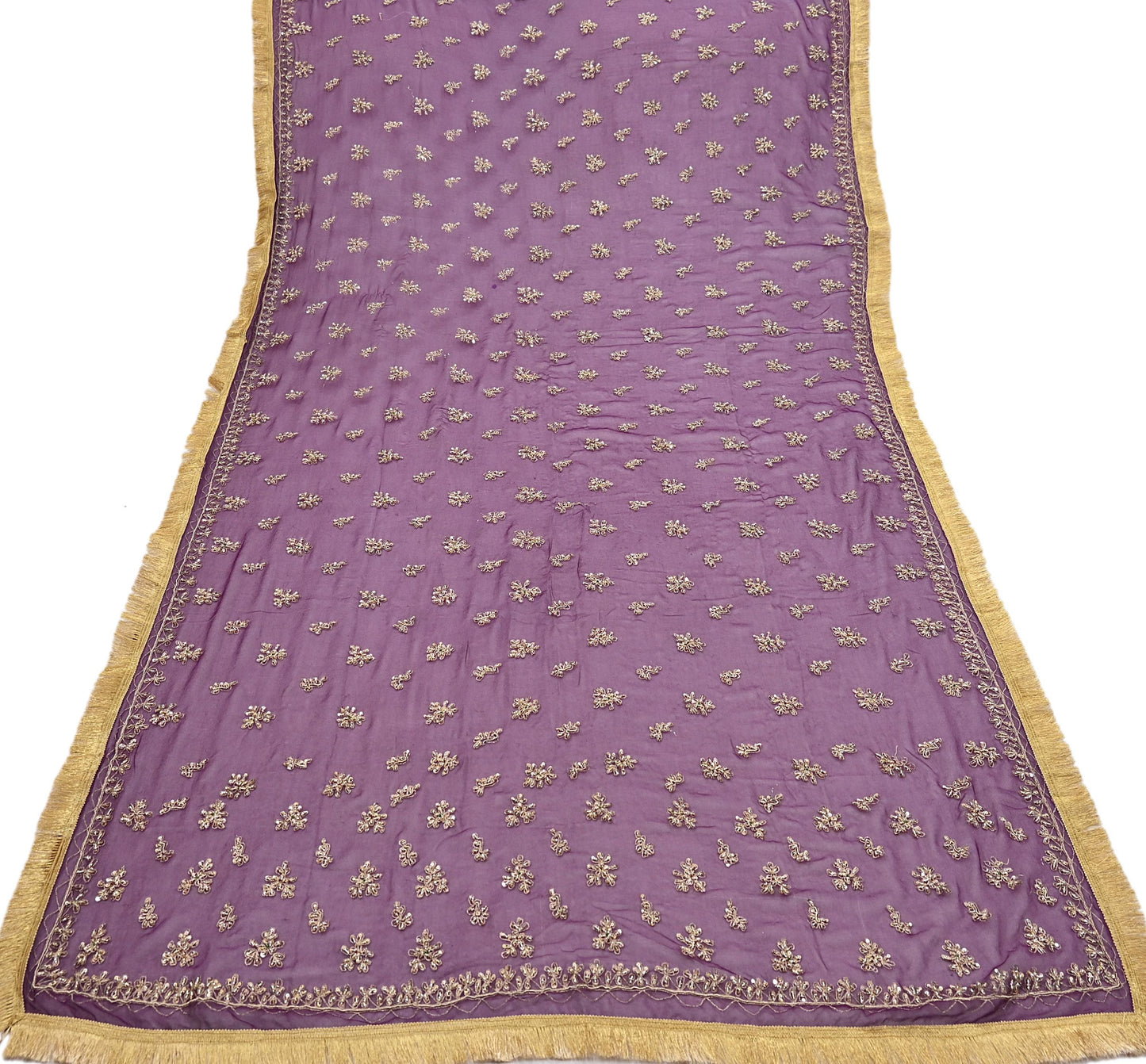 Indian Vintage Purple Dupatta Pure Georgette silk Long Stole Hand Embroidered Scarves Stole Veil Wrap Sequins Dabka/ Zardozi