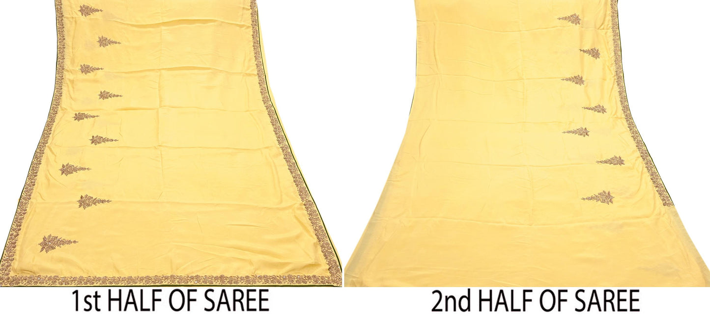 Rare Vintage Yellow Pure Silk Saree Zardozi Hand Embroidered Designer Sabyasachi Sari 5.5 Yard Bollywood Party Wear