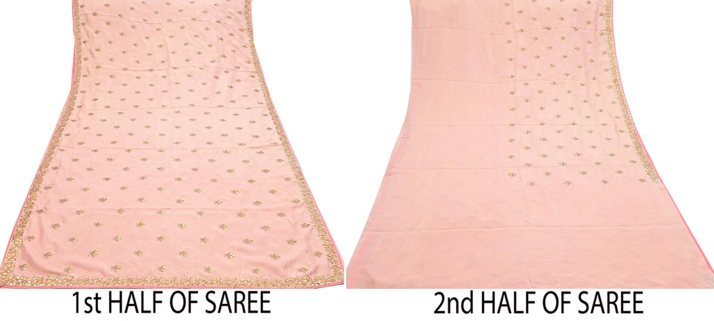 Rare Vintage Peach Pure Silk Saree Zardozi Gota Hand Embroidered Designer Sabyasachi Sari 5.5 Yard Bollywood Party Wear