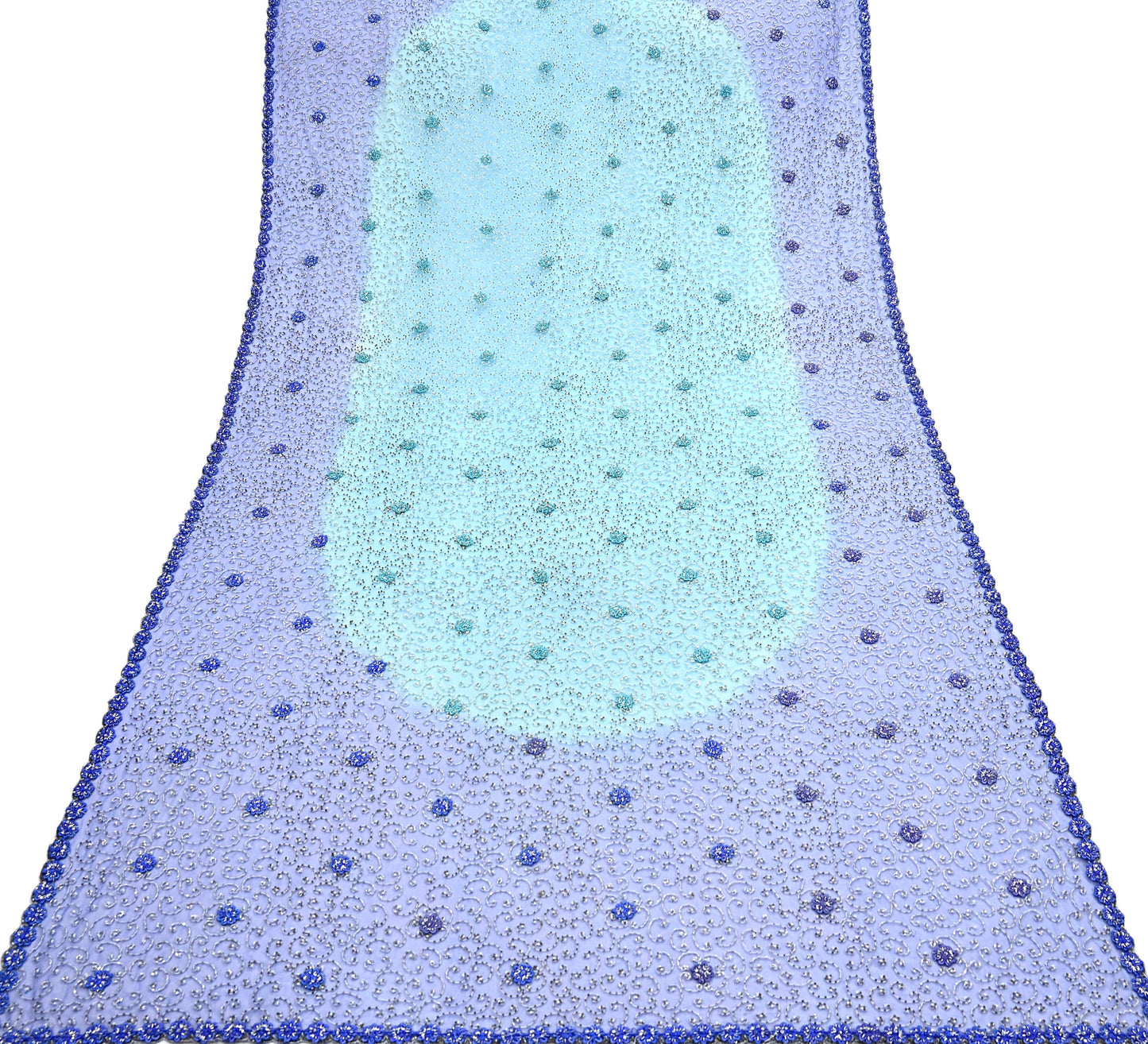Indian Vintage Heavy Blue Dupatta Net Mesh Long Stole Hand Embroidered Scarf Zardozi Zari Sequins Stole Bridal Veil