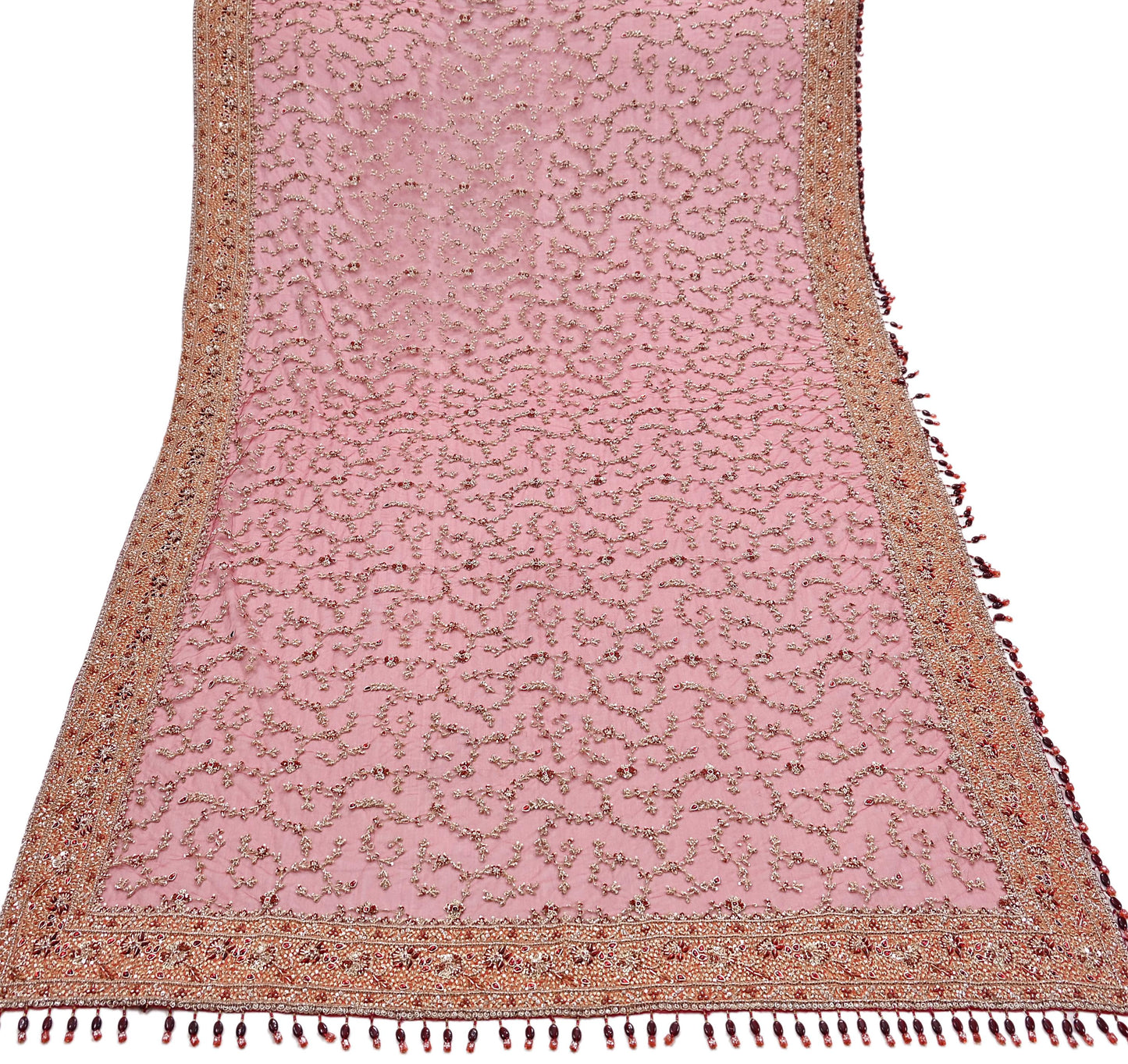 Indian Vintage Heavy Bridal Red Dupatta Net Mesh Long Stole Hand Embroidered Scarves Zardozi Dabka Zari Wedding dupatta veil hijab