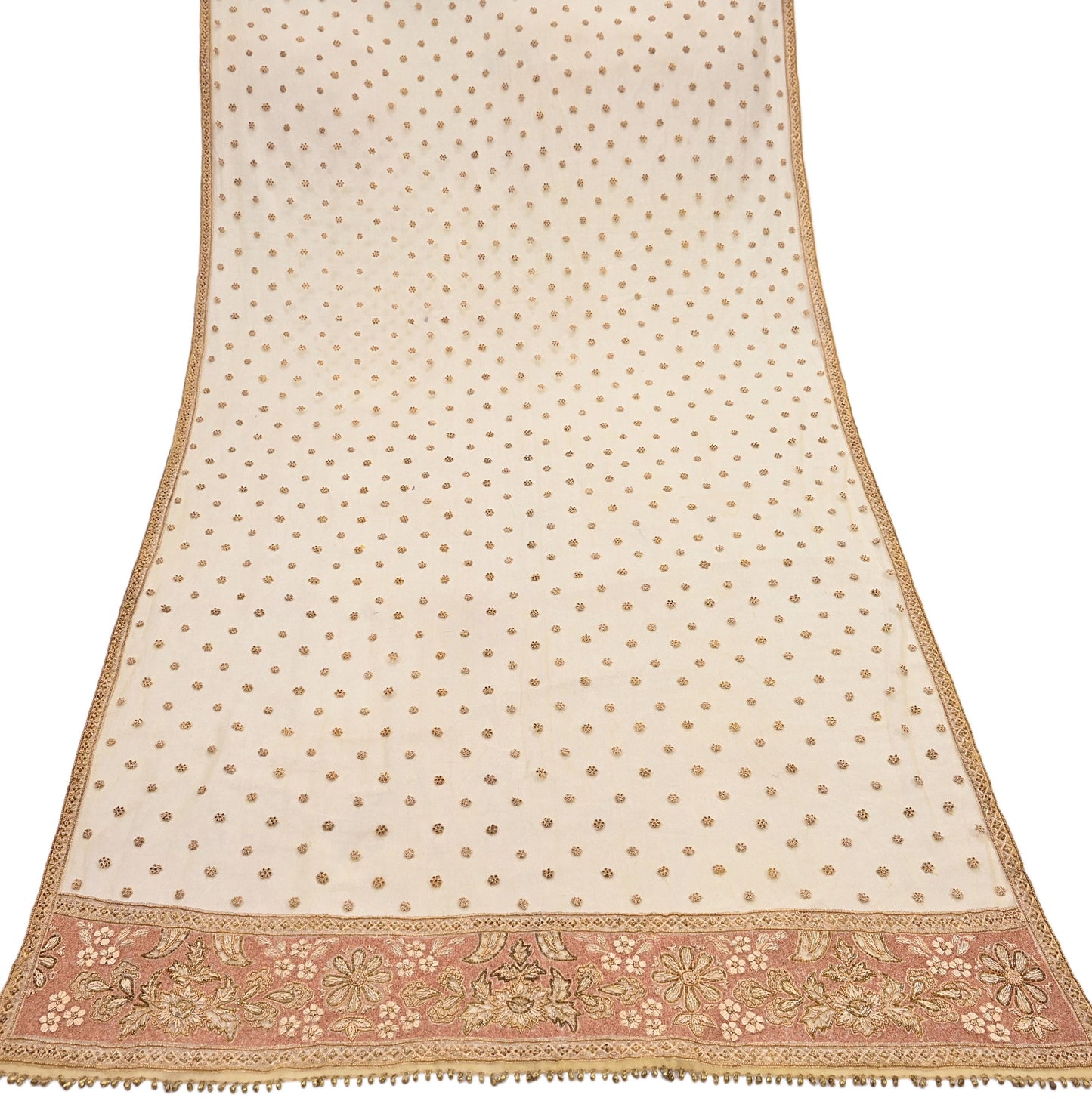 Indian Vintage Heavy Yellow Dupatta Net Mesh Long Stole Hand Embroidered Scarves Golden Zardozi Dabka Zari Stole