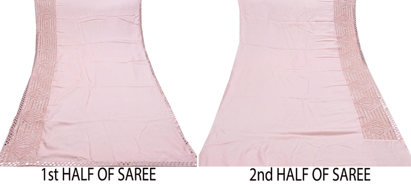 Rare Vintage Light Pink Pure Silk Saree Hand Beaded Abu Jani Designer Sari 5.5 Yards Bollywood Party Wear Ethnic