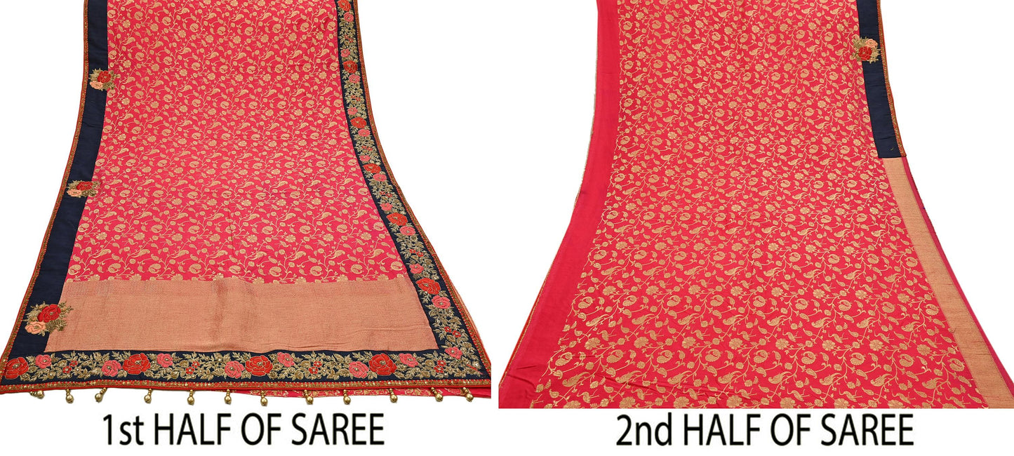 Rare Vintage Sari Pink Pure Silk Hand Embroidered Sarees Designer Sabyasachi 6Yd Sewing Ethnic Bollywood party wear saree
