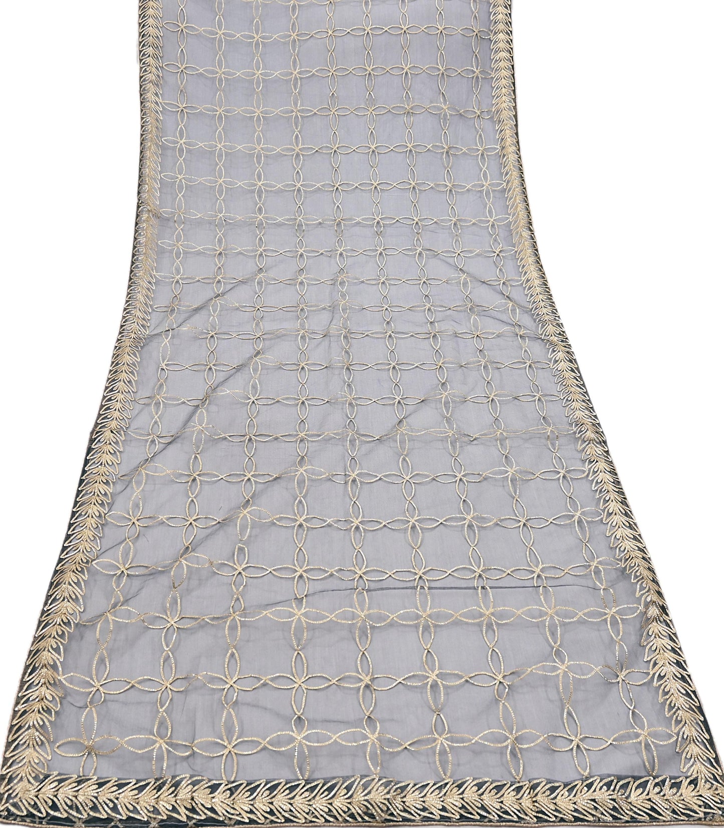 Indian Vintage Gray Dupatta Net Mesh Long Stole Hand Embroidered Gota Patti Scarves Veil