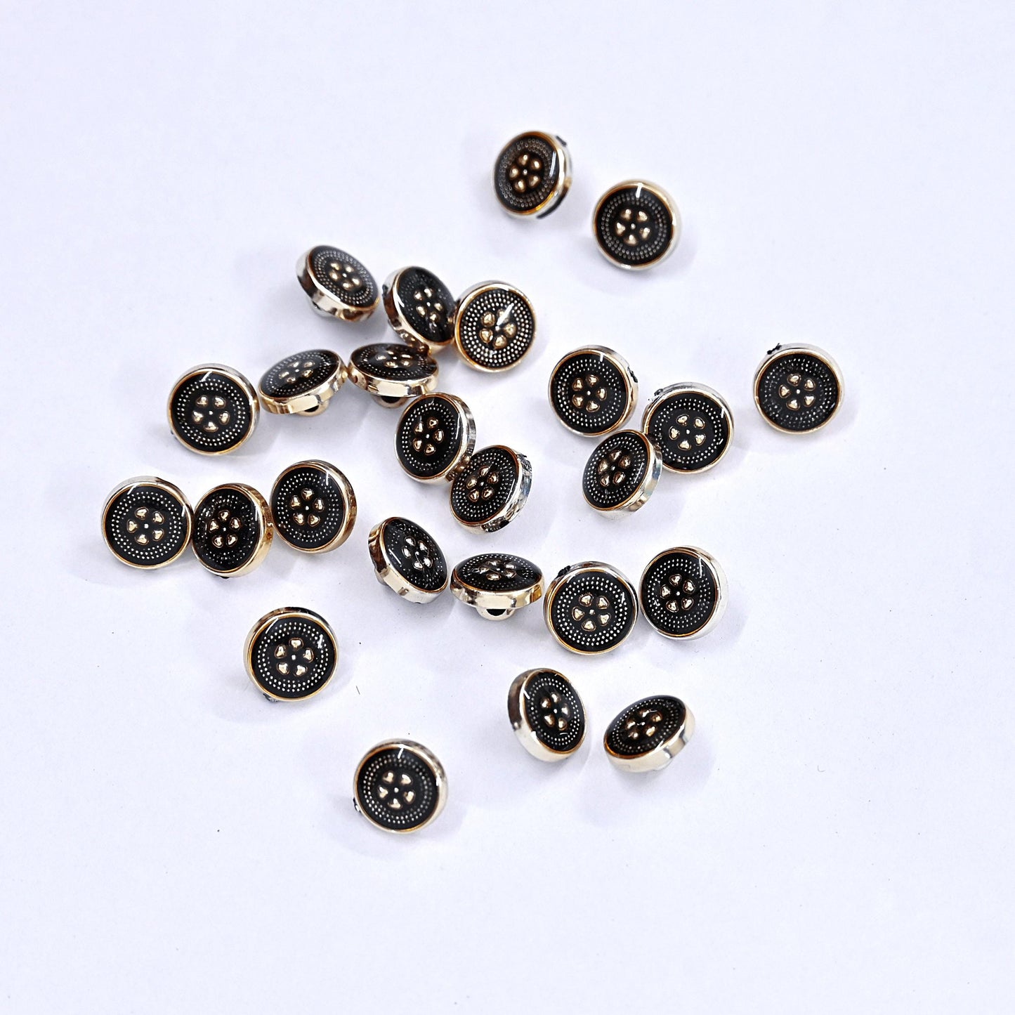 Indian Black & Golden Buttons Set of 24, 10mm Small Single Hole Buttons, Metal Shank Buttons for Shirts Jackets Sewing DIY Crafts