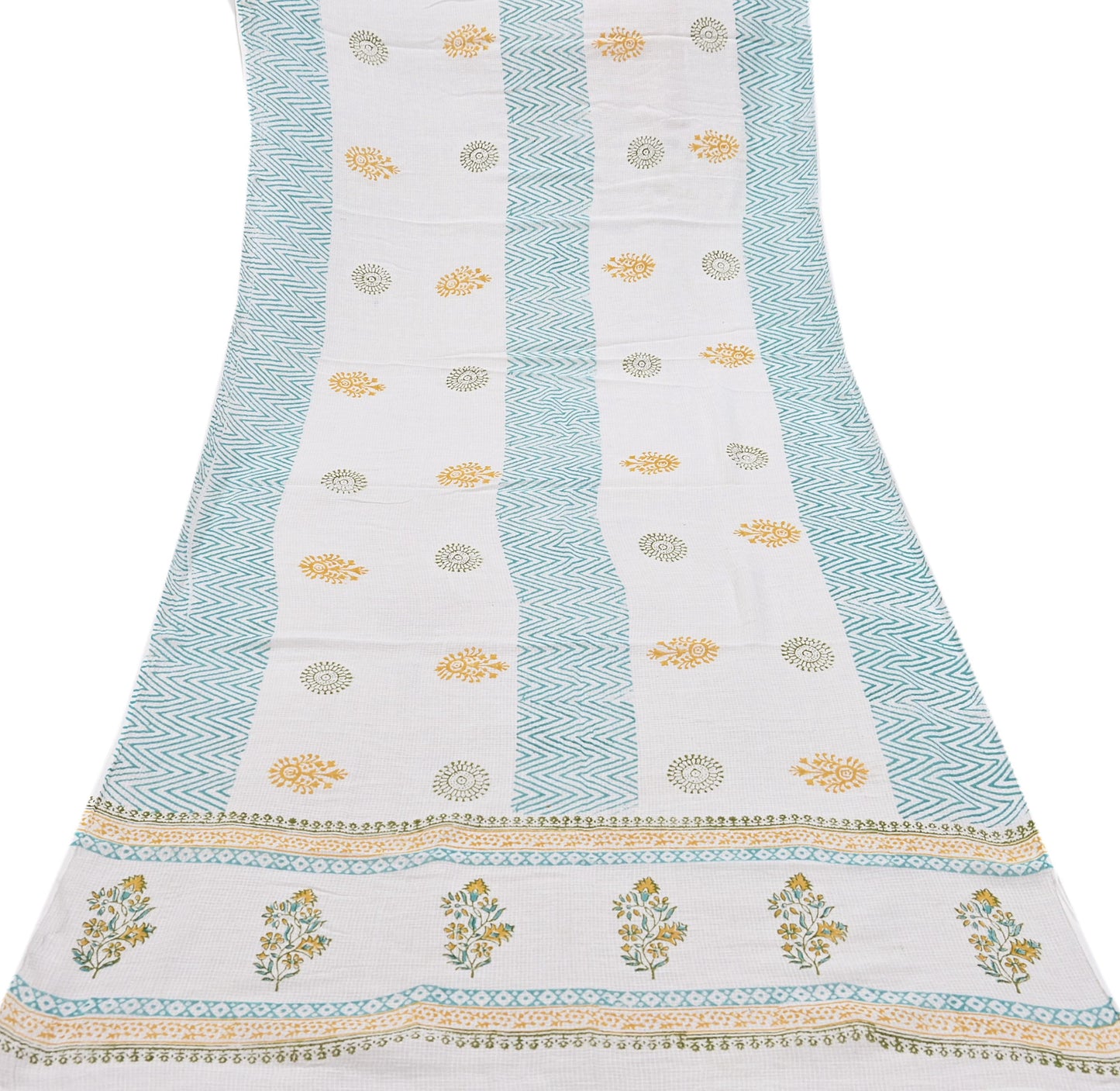 Indian Vintage White Dupatta Long Stole Block Print Pure Cotton Indian Scarves Scarf Veil Wrap Boho Soft Floral