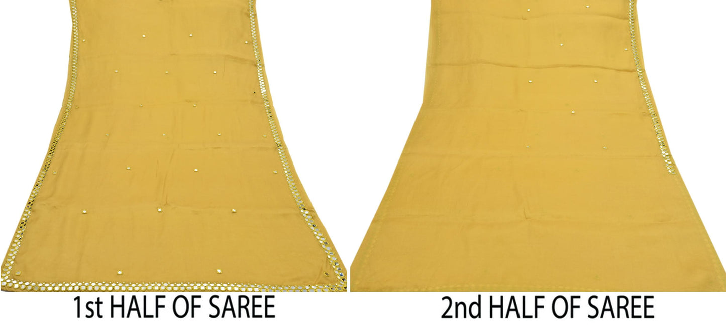 Rare Vintage Mustard Pure Organza Silk Saree Zardozi Hand Embroidered Designer Abu Jani Sari 5.5 Yard Bollywood Party Wear